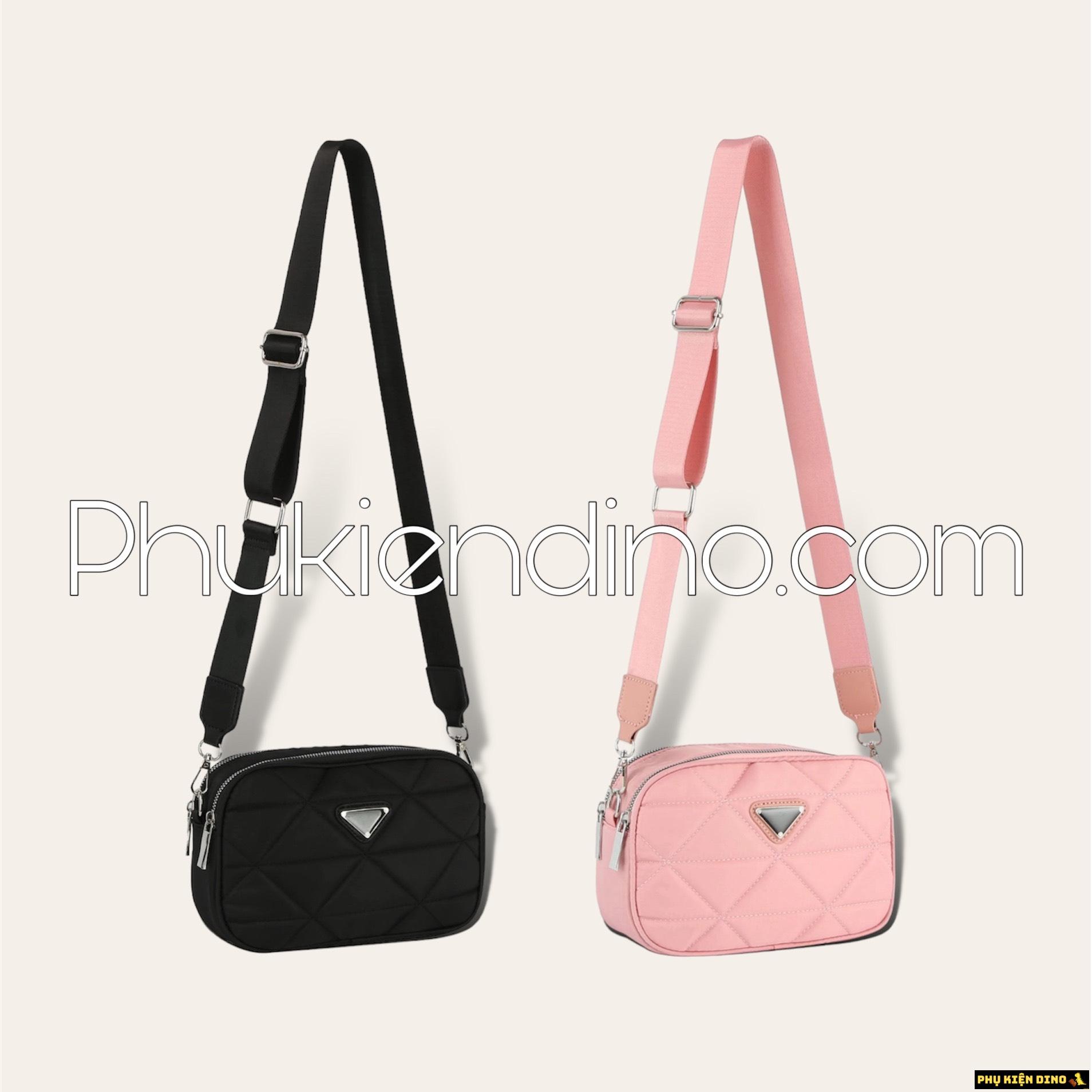 Túi Prada 3 Ngăn Ô Trám Dù Màu Hồng Đen 1 Túi Prada 3 Ngăn Ô Trám Dù Màu Hồng Đen