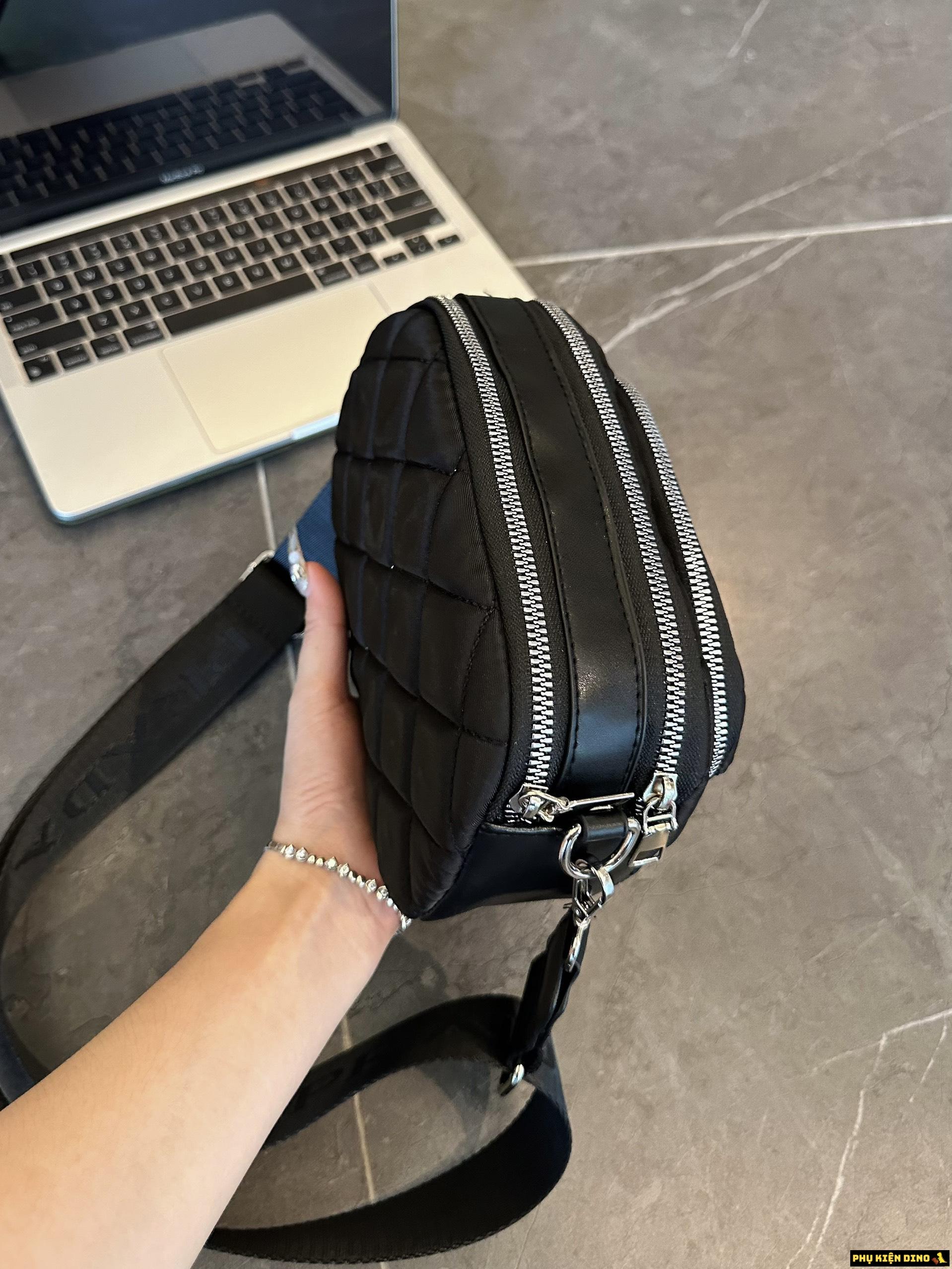 Túi Prada 3 Ngăn Ô Trám Dù Màu Hồng Đen 5 Túi Prada Small Crossbody Bags With Adjustable Strap Pink