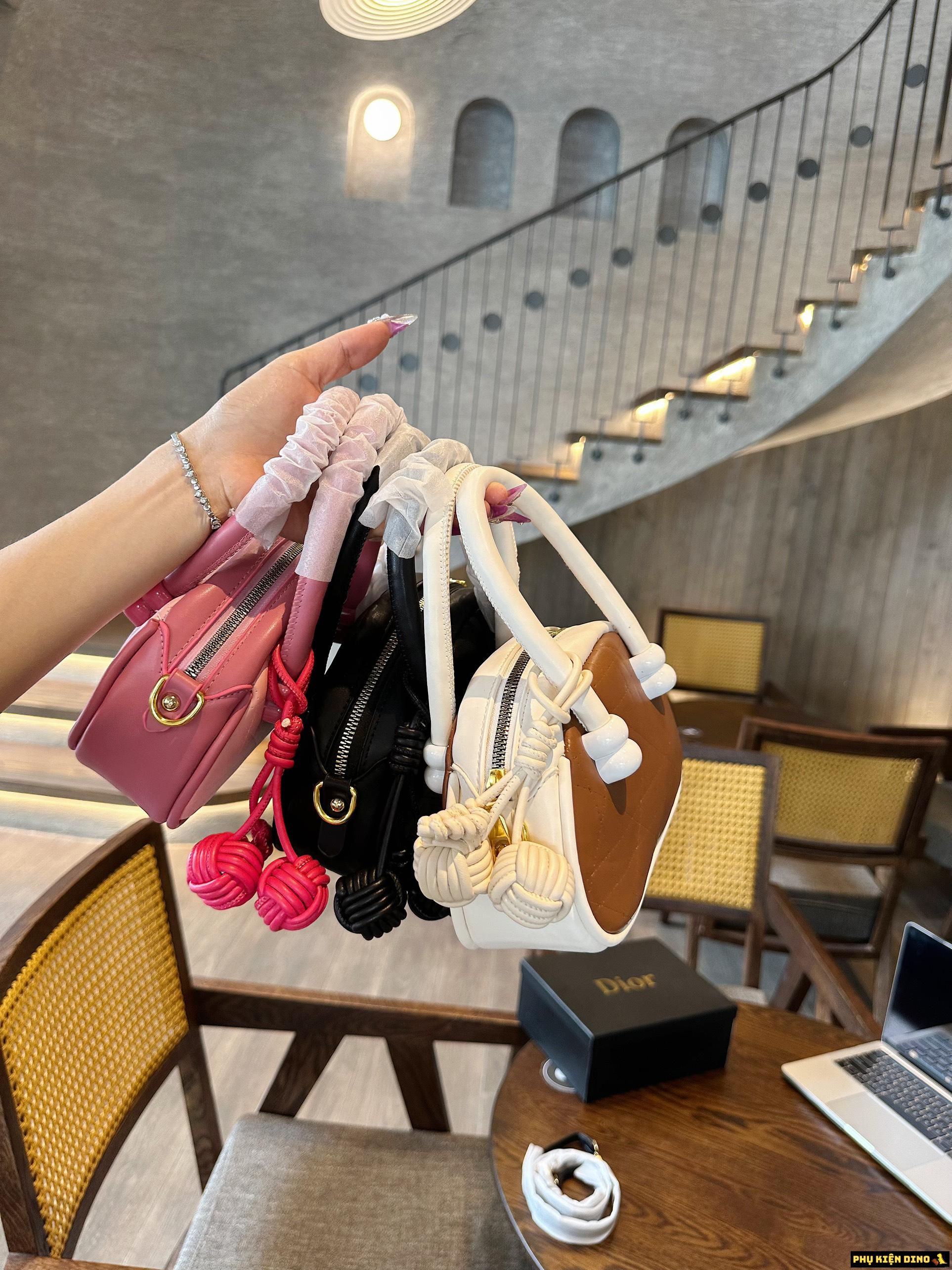 Túi Trống Quảng Châu Kèm Quả Cầu 3 Màu Đen Nâu Hồng 3 Túi Trống Quảng Châu Kèm Quả Cầu