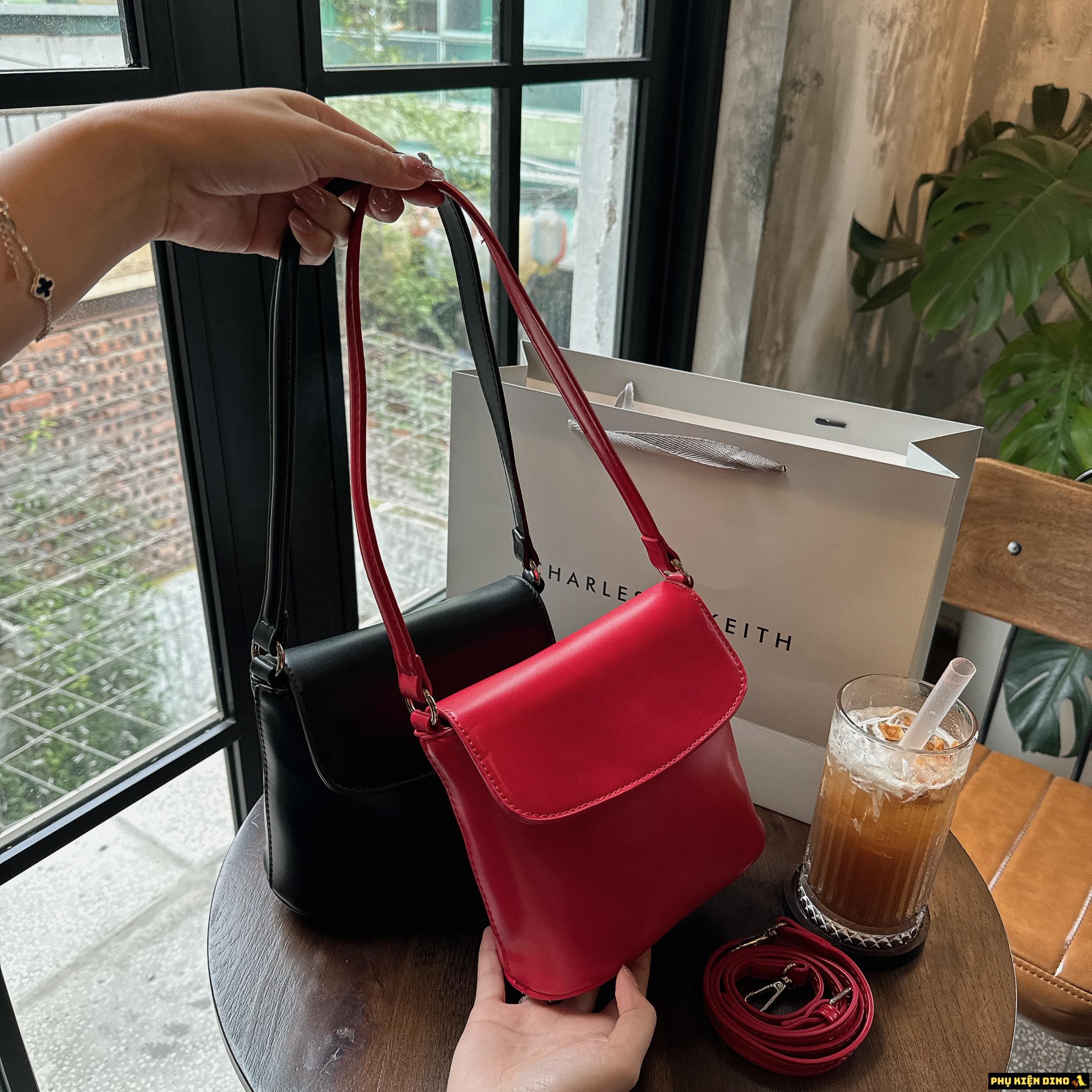 Túi Xách Nữ Charles & Keith Nắp Gập 3 Màu Trắng Đen Đỏ 4 Túi Xách Nữ Kiểu Xô Nắp Gập Đen Đỏ