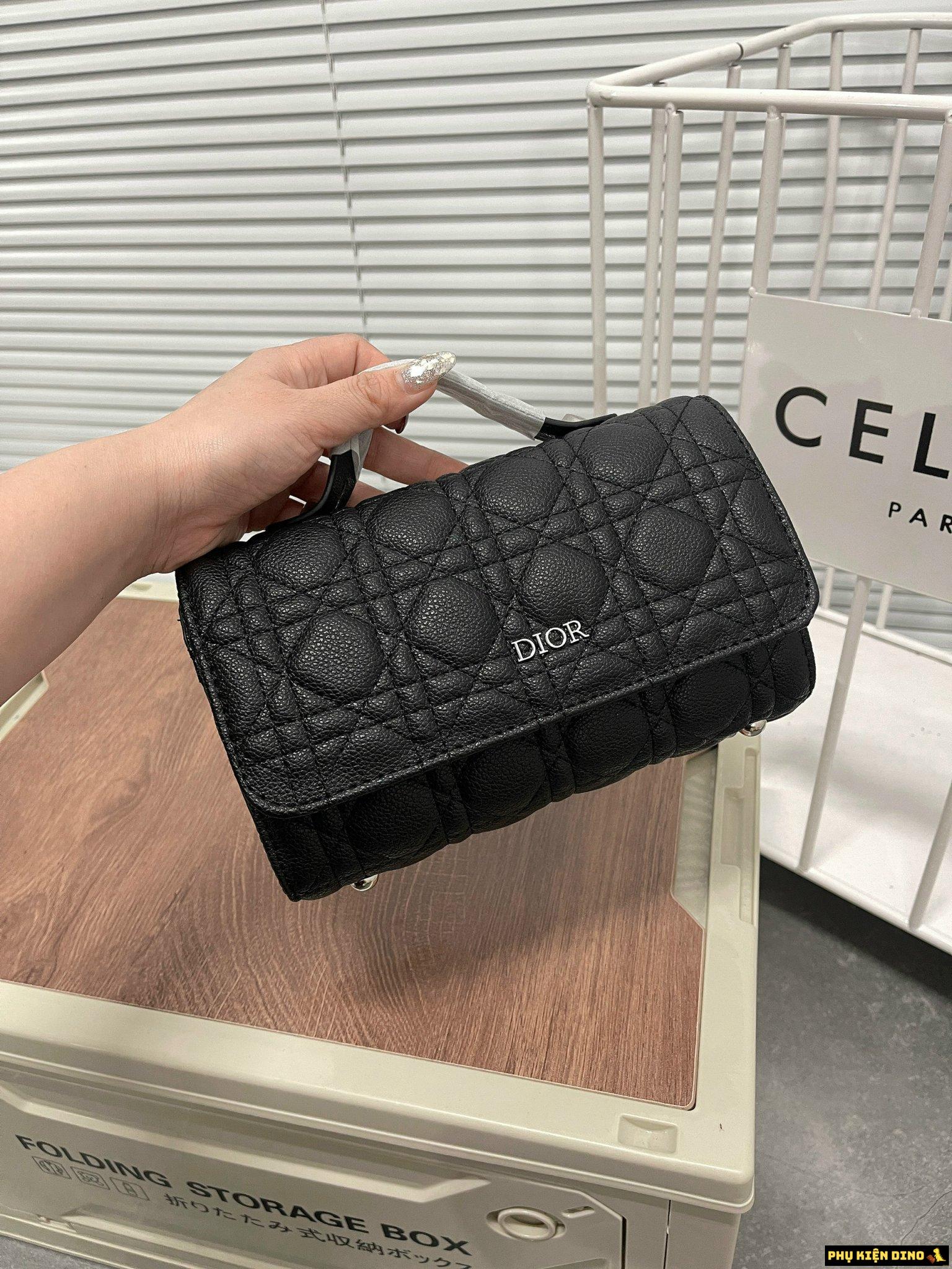 Túi Dior Cầm Tay Da Nhám Màu Đen 2 Túi xách Tay Dior Xích Trắng