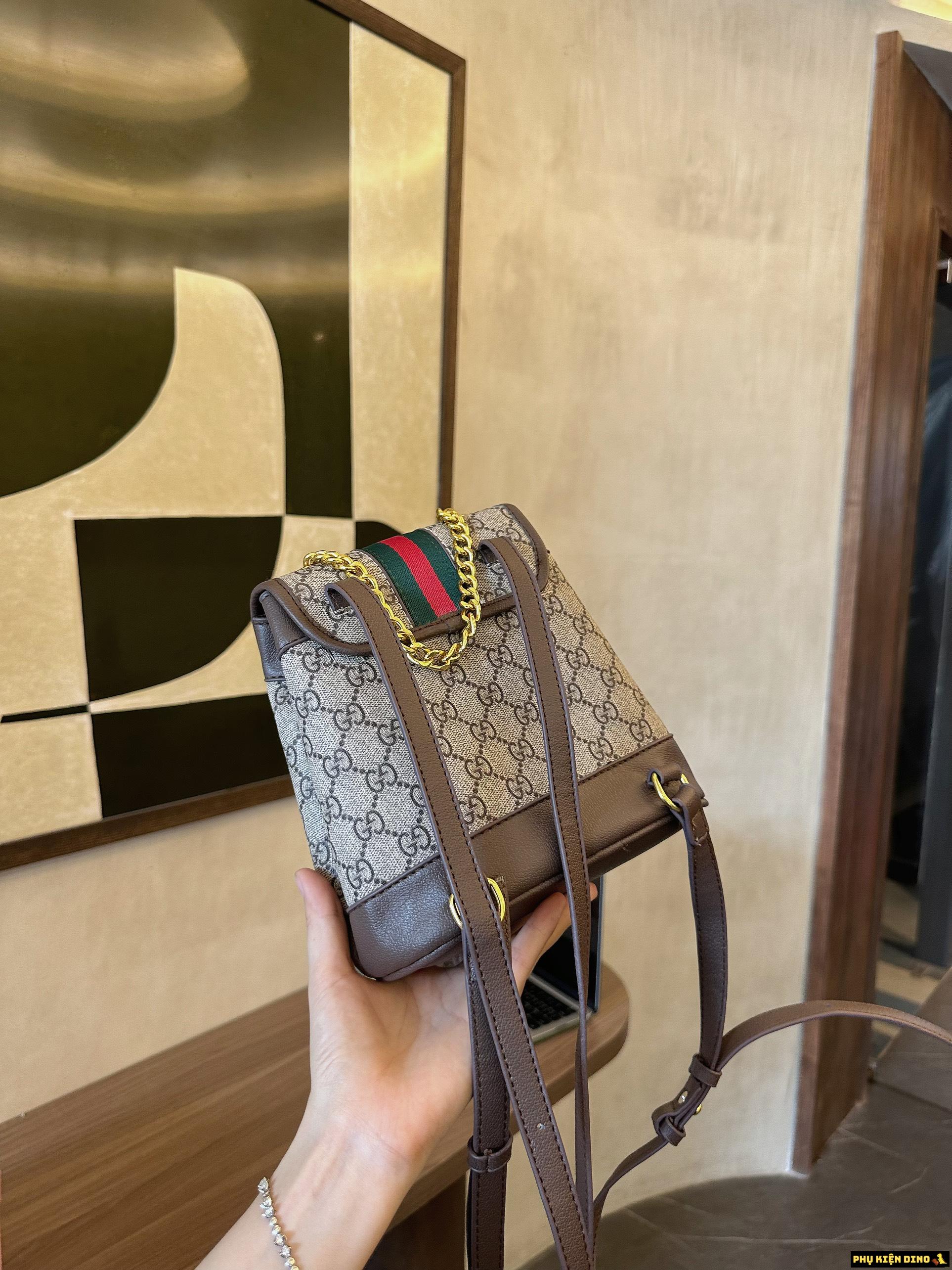 Balo Gucci Brown Ophidia Medium GG Canvas 4 Balo Gucci Brown Ophidia