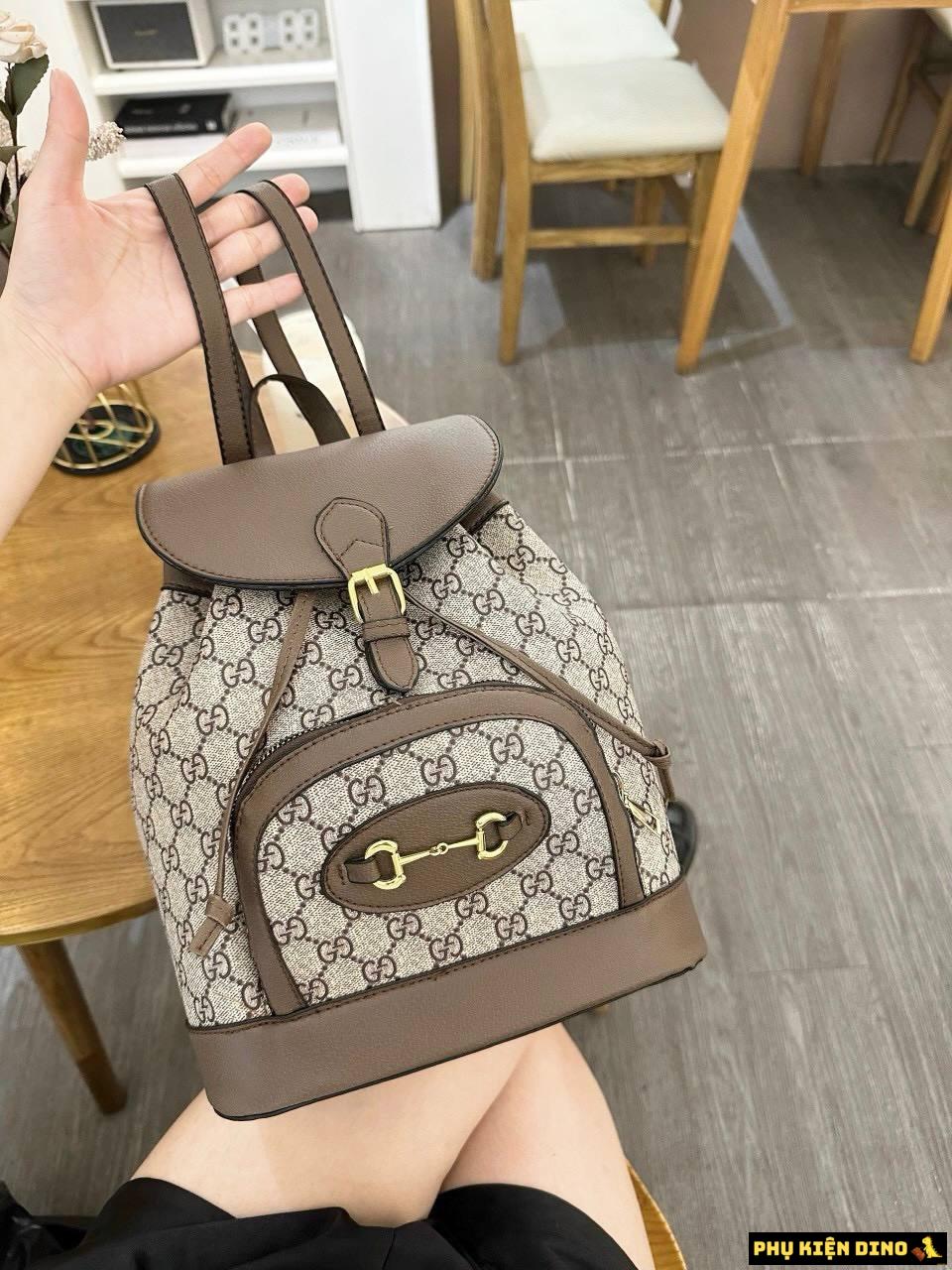 Balo Gucci Nâu Dây Rút Khóa Vàng Size 27 3 Balo Gucci Nâu Dây Rút Khóa Vàng