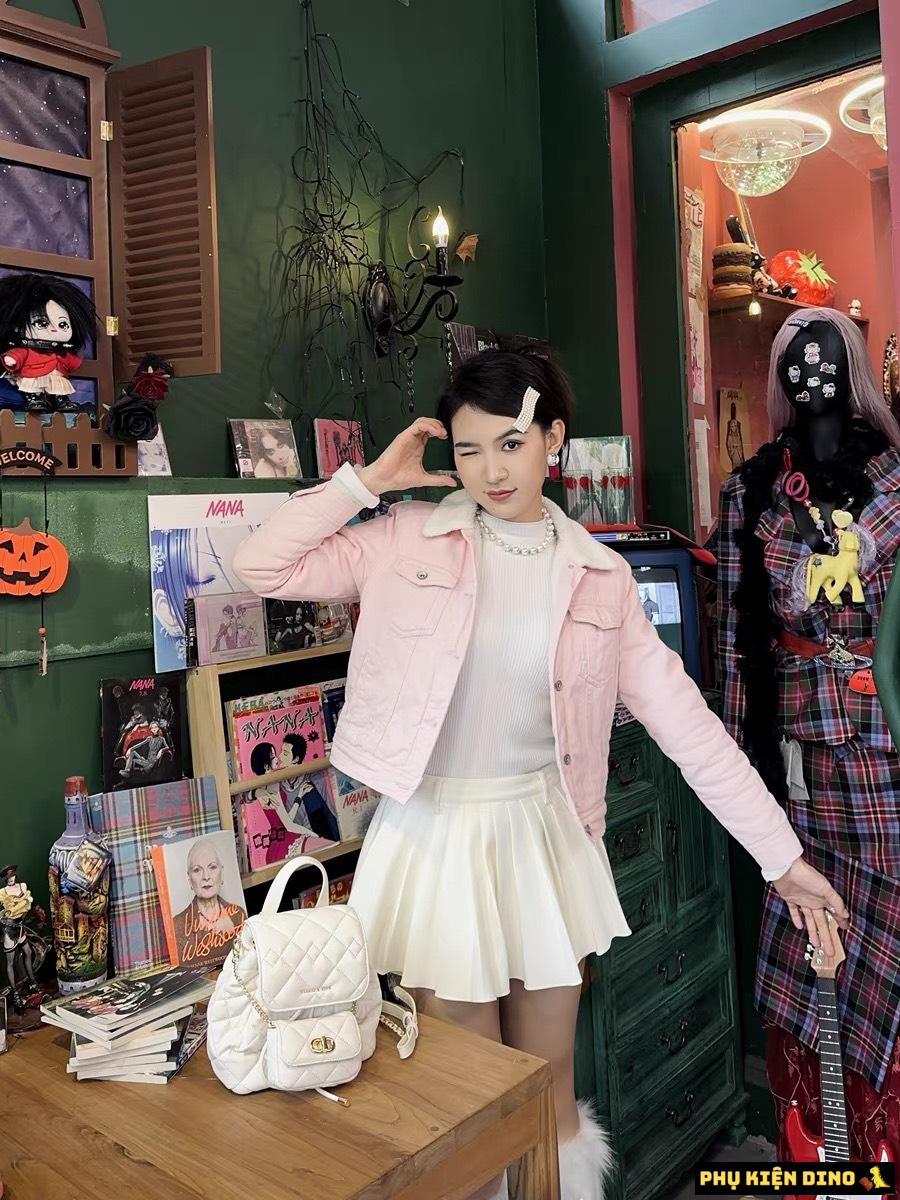 Balo Nắp Gập Charles & Keith CNK Aubrielle Quilted 3 Màu 10 Balo Nắp Gập Aubrielle Quilted White