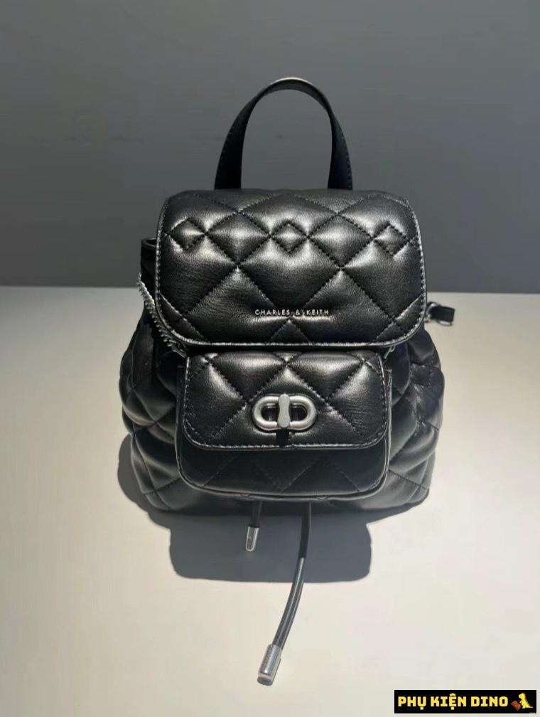 Balo Nắp Gập Charles & Keith CNK Aubrielle Quilted 3 Màu 6 Balo Nắp Gập CNK Aubrielle Quilted Black