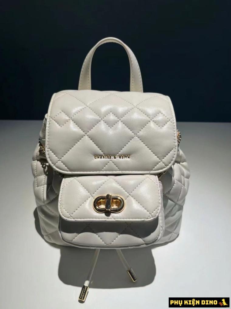 Balo Nắp Gập Charles & Keith CNK Aubrielle Quilted 3 Màu 3 Balo Nắp Gập CNK Aubrielle Quilted White