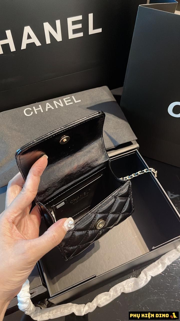 Túi Chanel Tay Cầm Dính Ngọc Mini 3 Màu Trắng Đen Hồng 8 Bên Trong Túi Chanel Tay Cầm Dính Ngọc Mini Màu Đen