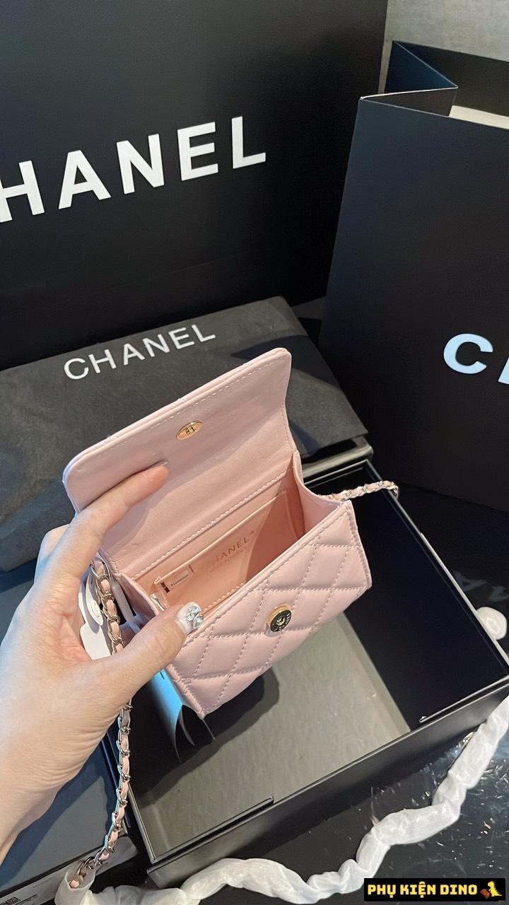 Túi Chanel Tay Cầm Dính Ngọc Mini 3 Màu Trắng Đen Hồng 9 Bên Trong Túi Chanel Tay Cầm Dính Ngọc Mini Màu Hồng