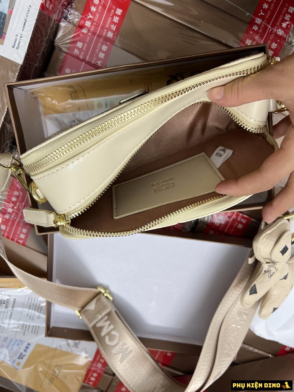Túi Đeo Chéo MCM Dáng Hộp Vuông 4 Màu Đen Kem Nâu Hồng 11 Bên Trong Túi Cốp MCM Dáng Hộp Vuông