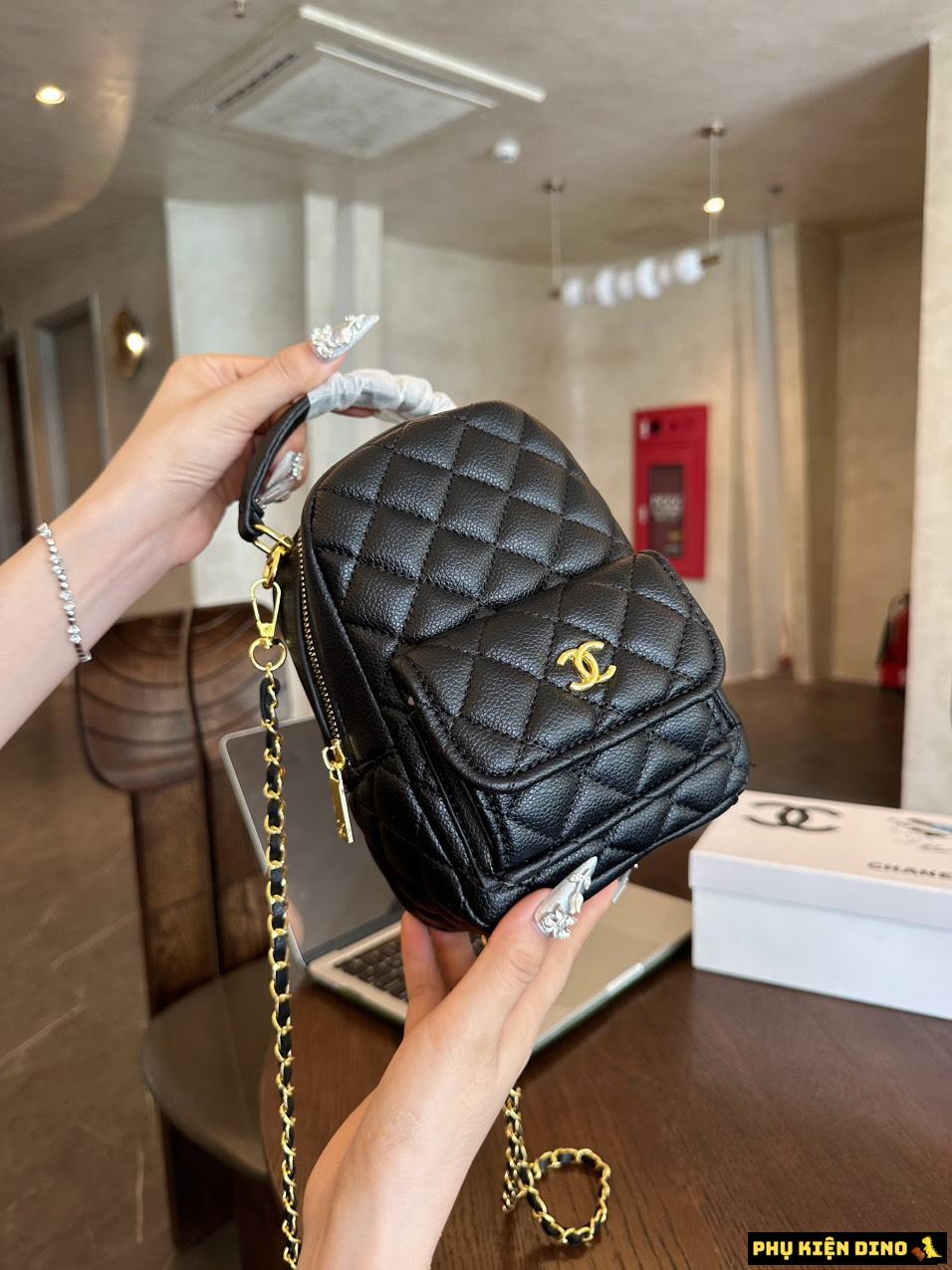 Balo Chanel Mini Màu Đen Giá Rẻ 3 Chanel Mini Phone Holder Backpack Black