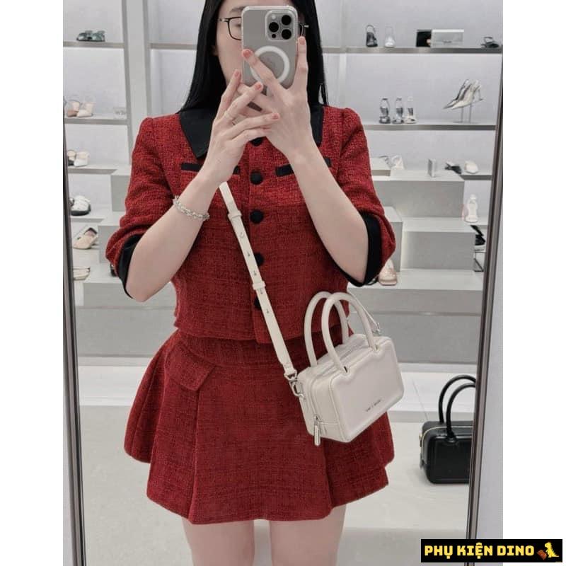 Túi Charles & Keith CNK Tote Phom Chữ Nhật Perline Elongated 8 Hình Thật Túi Charles & Keith CNK Tote Phom Chữ Nhật Màu Trắng