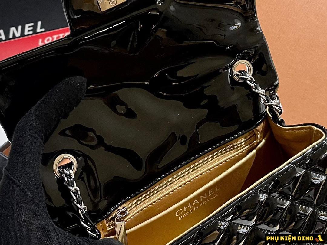 Túi Chanel Chuông Đính Đá Da Bóng Size 19 Màu Đen 9 tui chanel black da bong size 19