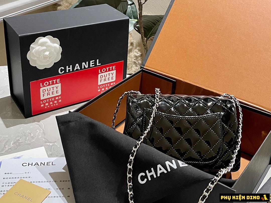 Túi Chanel Chuông Đính Đá Da Bóng Size 19 Màu Đen 6 Túi Chanel Black Size 19