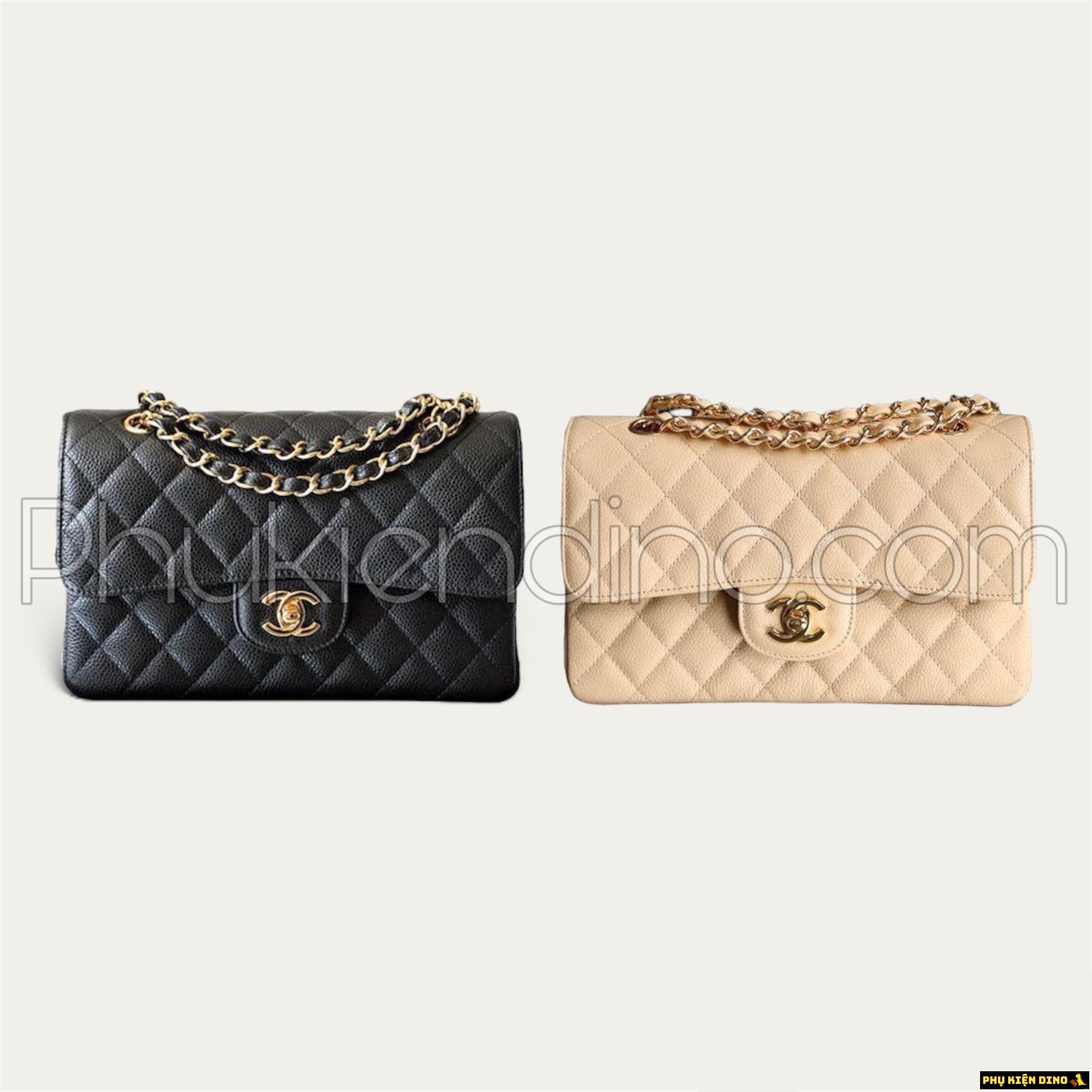 Túi Chanel Classic CC Da Caviar Khóa Vàng 2 Màu Đen Kem 1 Túi Chanel Classic CC Da Caviar Khóa Vàng 2 Màu Đen Kem Siêu Cao Cấp