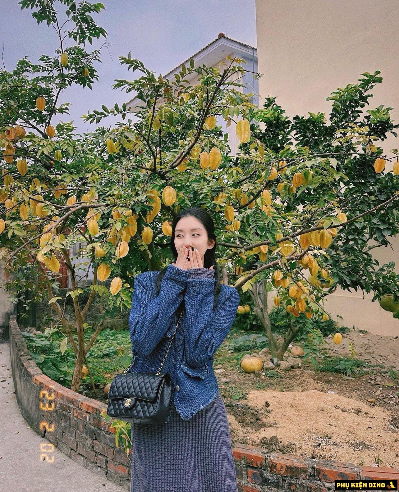 Túi Chanel Classic CC Da Caviar Khóa Vàng 2 Màu Đen Kem 10 Túi Chanel Classic Màu Đen