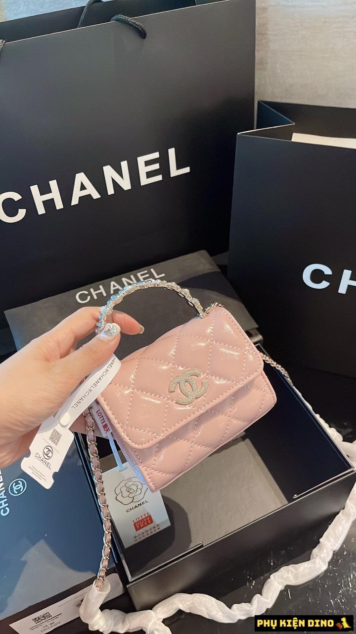 Túi Chanel Tay Cầm Dính Ngọc Mini 3 Màu Trắng Đen Hồng 2 Túi Chanel Tay Cầm Dính Ngọc Mini Màu Hồng