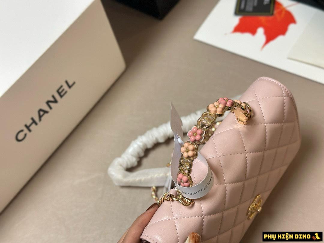 Túi Chanel Kiềng Hoa FullBox 3 Màu Trắng Đen Hồng 7 Túi Chanel Tay Cầm Hoa FullBox 3 Màu Hồng
