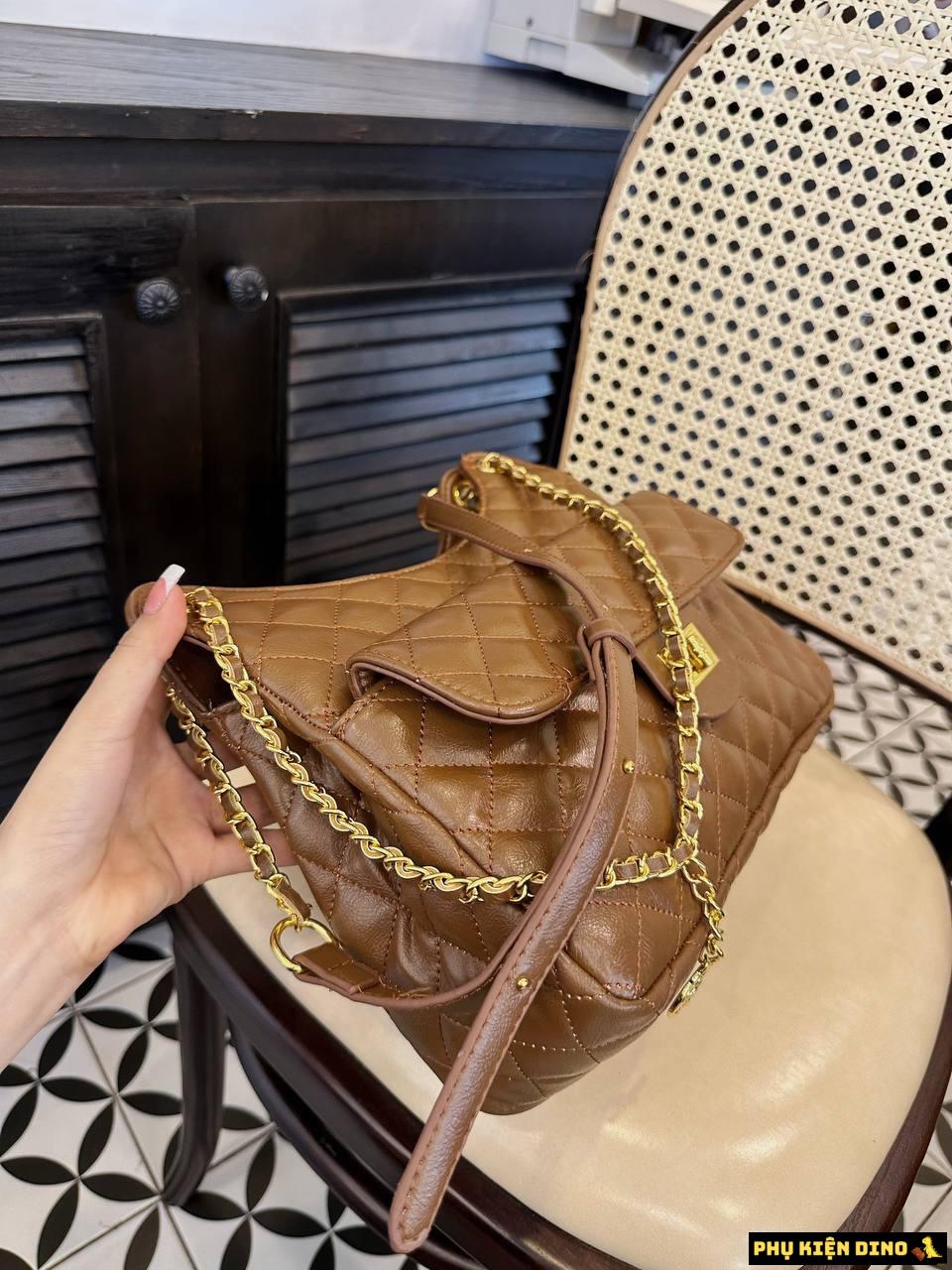 Túi Chanel Trám Khóa Xoay Da Mềm 3 Màu Trắng Đen Nâu 7 tui chanel tram da mem mau nau