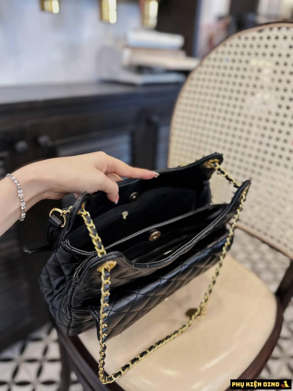 Túi Chanel Trám Khóa Xoay Da Mềm 3 Màu Trắng Đen Nâu 8 Túi Chanel Trám Khóa Xoay Da Mềm Black