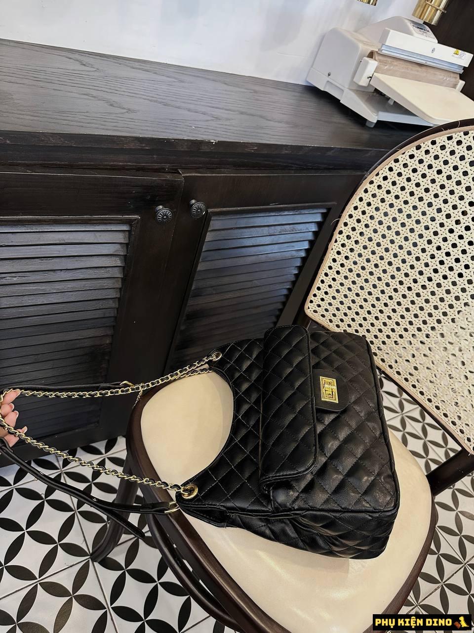 Túi Chanel Trám Khóa Xoay Da Mềm 3 Màu Trắng Đen Nâu 6 Túi Chanel Trám Khóa Xoay Da Mềm Màu Đen