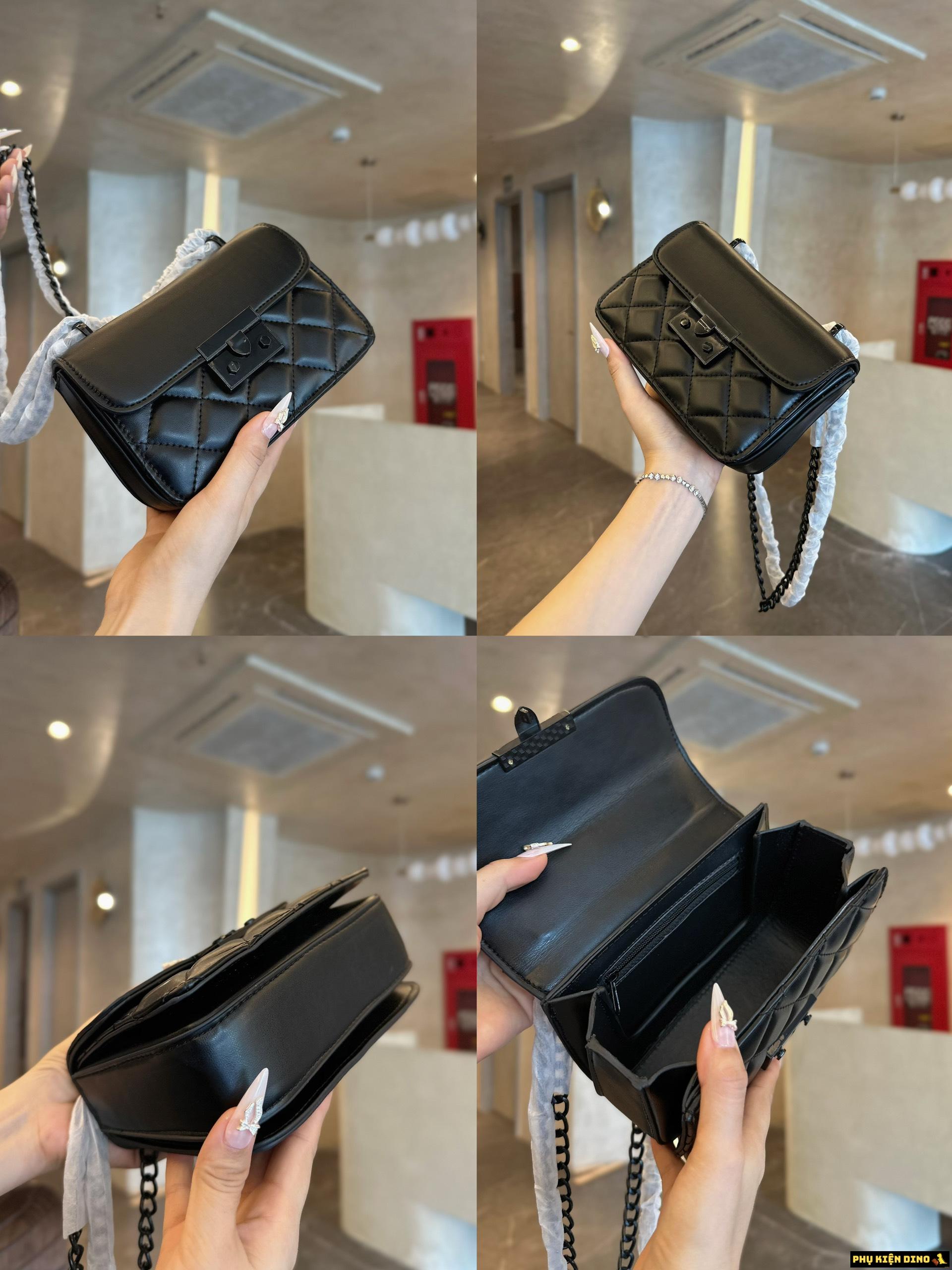 Túi Charles & Keith CNK Màu Đen Nắp Trơn Ô Trám 1 Túi Charles & Keith CNK Màu Đen Nắp Trơn Ô Trám