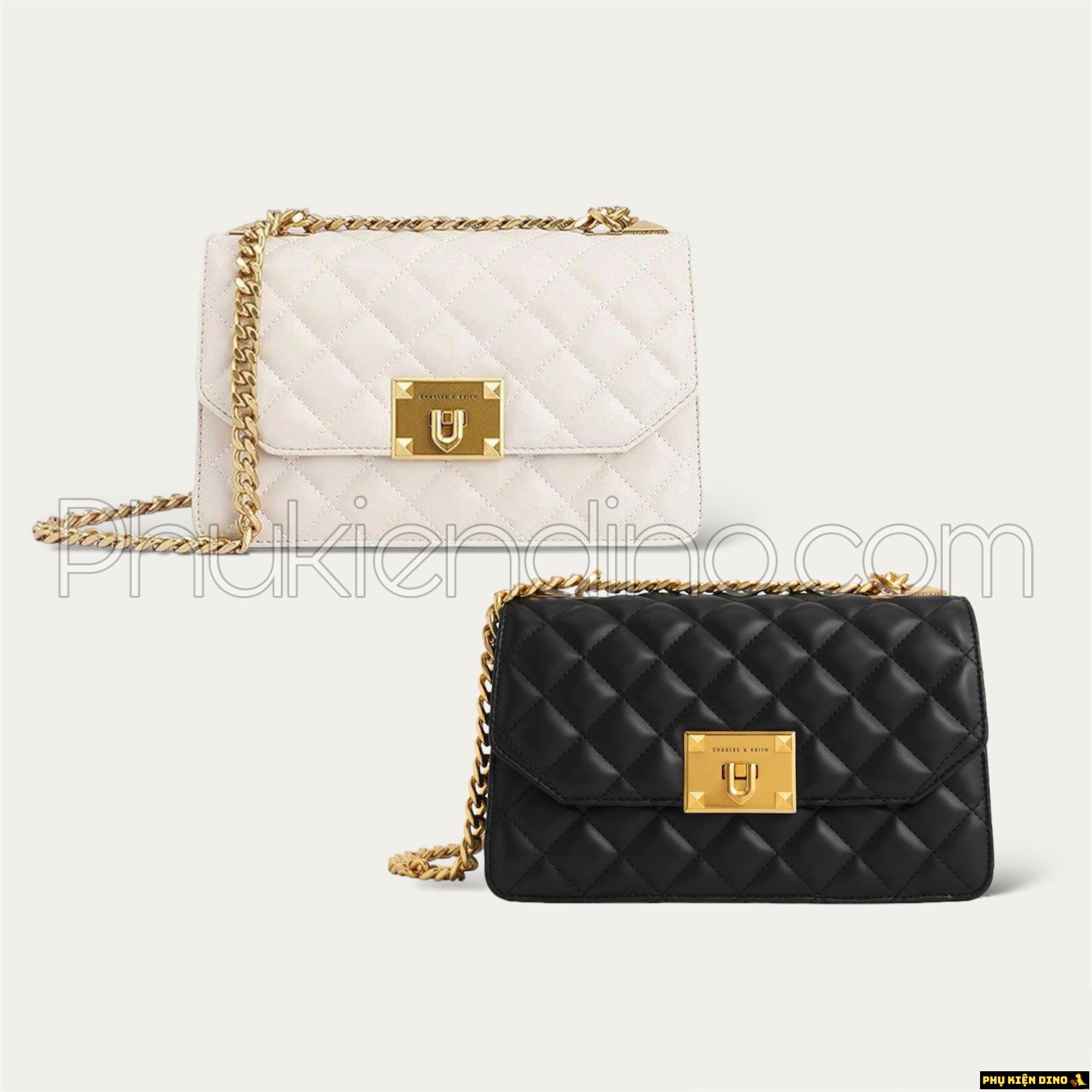 Túi Charles & Keith CNK Trần Trám Kẻ Vuông Size 24 Kem Đen 1 Túi Charles & Keith CNK Trần Trám Kẻ Vuông Size 24 Kem Đen