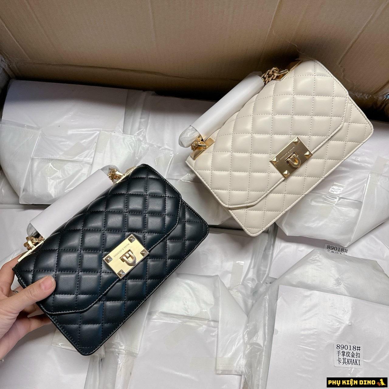 Túi Charles & Keith CNK Trần Trám Kẻ Vuông Size 24 Kem Đen 4 Túi Charles & Keith CNK Trần Trám Màu Đen Kem