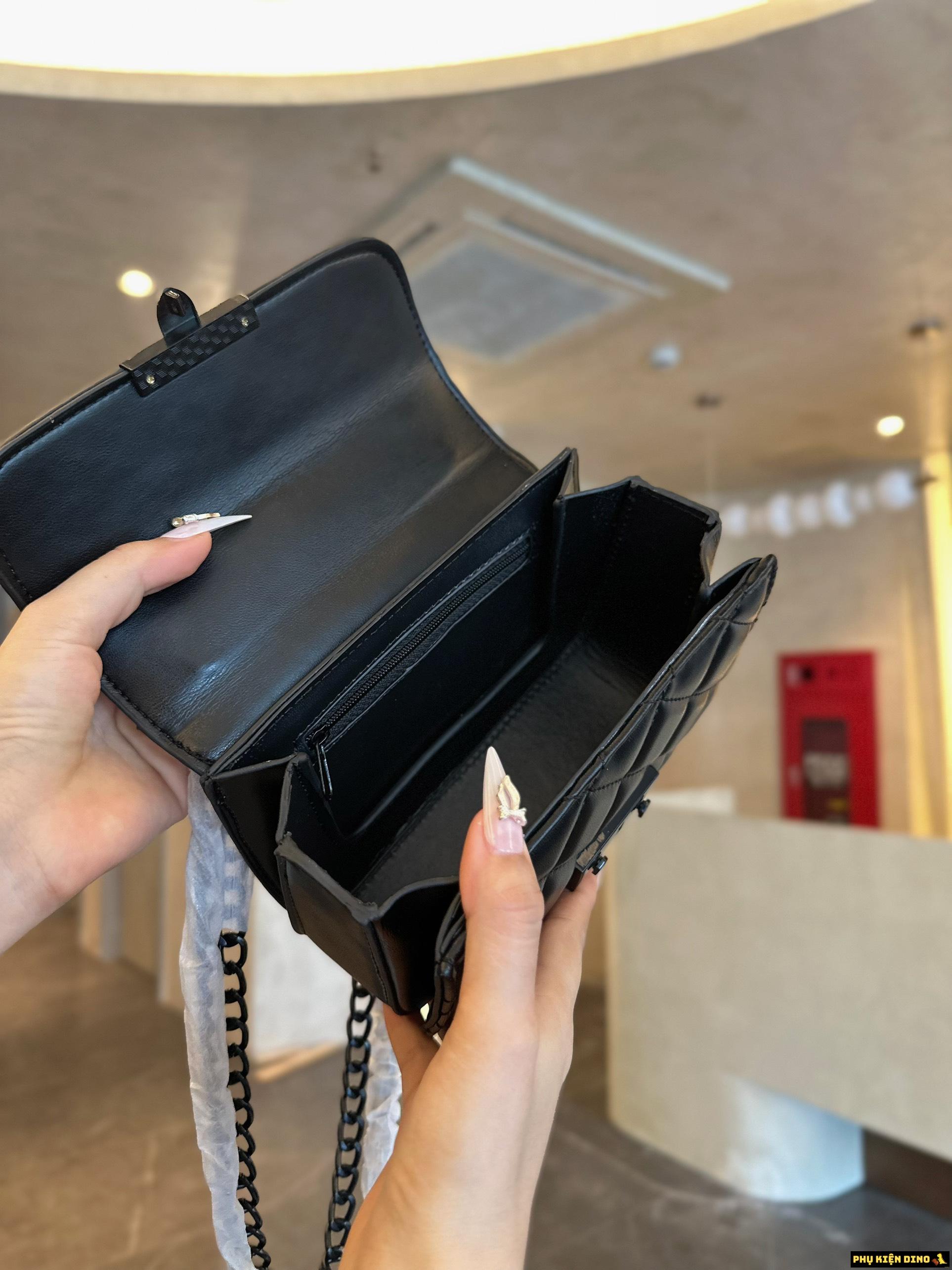 Túi Charles & Keith CNK Màu Đen Nắp Trơn Ô Trám 8 Túi CK Full Đen