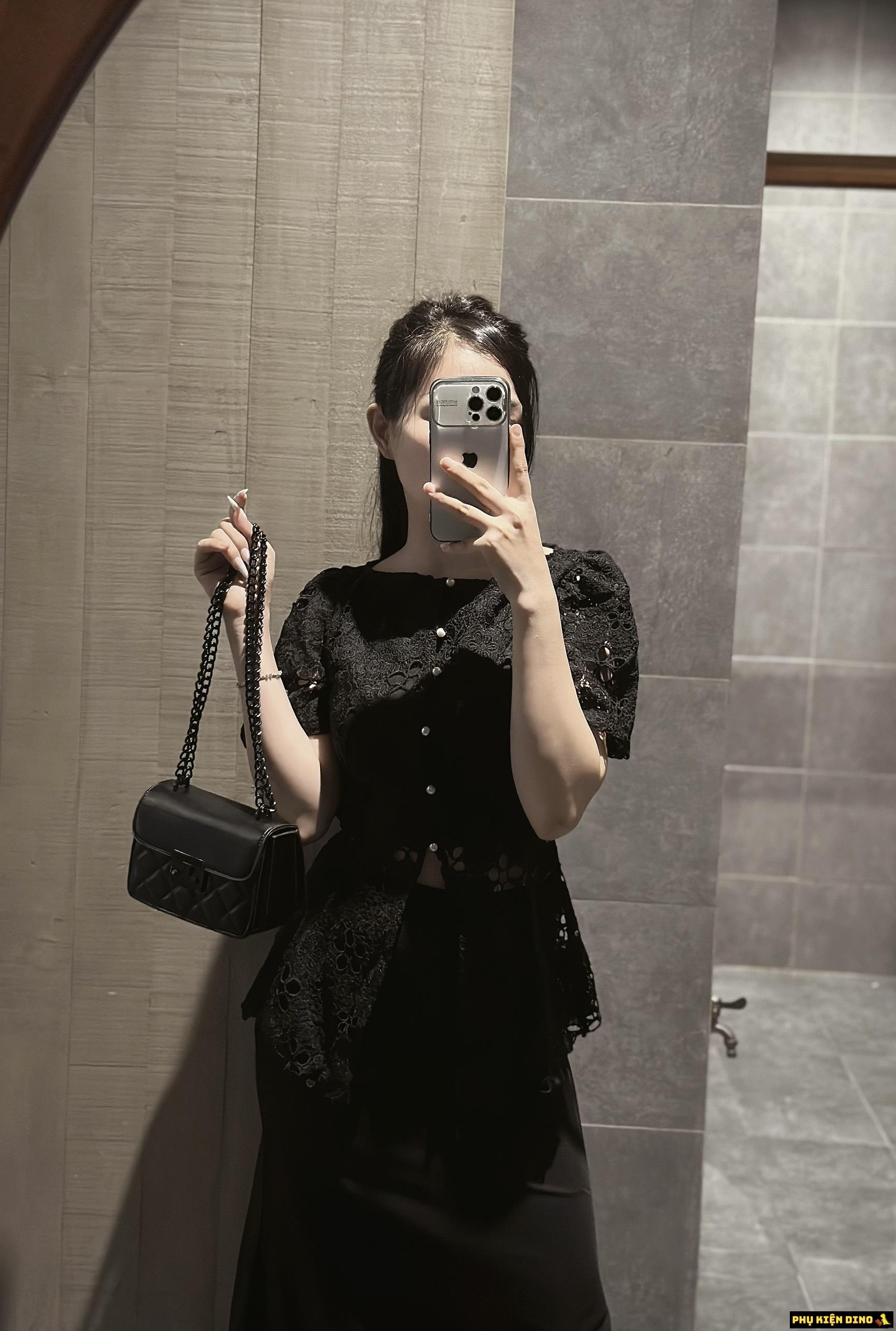 Túi Charles & Keith CNK Màu Đen Nắp Trơn Ô Trám 5 Túi CK Màu Đen Nắp Trơn