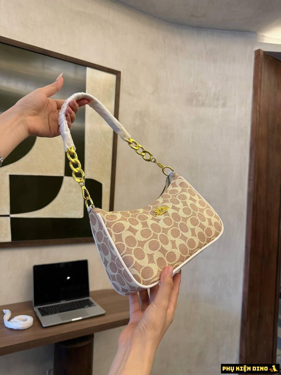 Túi Xách Coach Teri Signature Canvas Màu Nâu Màu Kem CC323 3 Túi Coach Teri Signature Canvas Màu Kem Trắng Họa Tiết