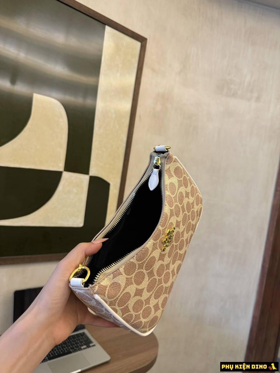 Túi Xách Coach Teri Signature Canvas Màu Nâu Màu Kem CC323 8 Túi Coach Teri Signature Canvas