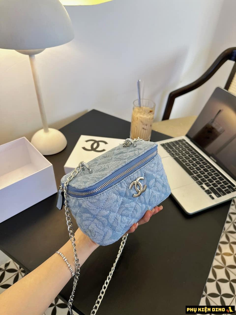 Túi Cốp Chanel Hoa Hồng Màu Xanh Denim Size 20 6 Túi Cốp Chanel Xanh Denim Size 20