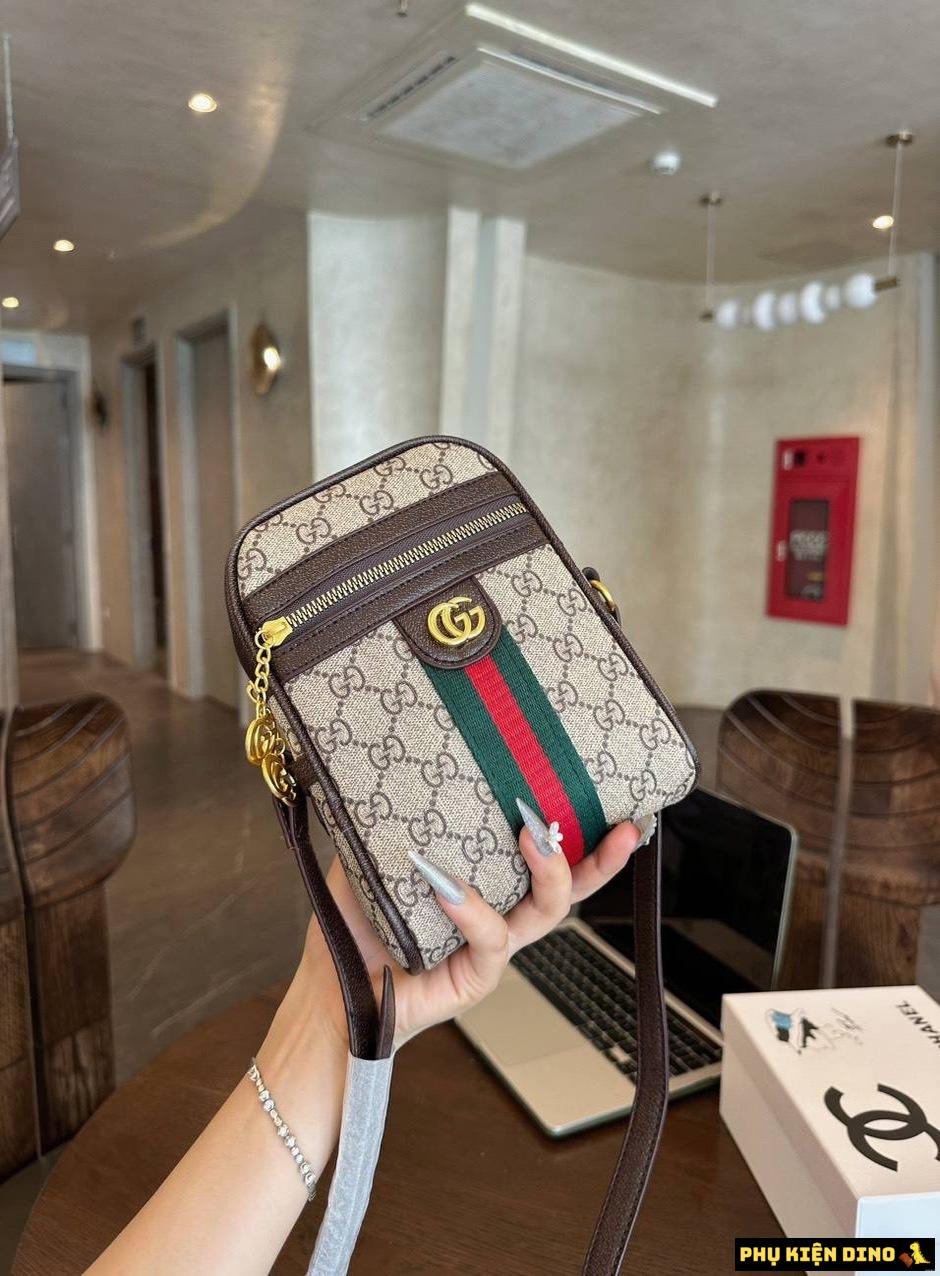 Túi Đeo Chéo Gucci GC Ophidia GG Shoulder Bag Size 19 2 Túi Đeo Chéo Gucci Mini Màu Nâu 3 Sọc
