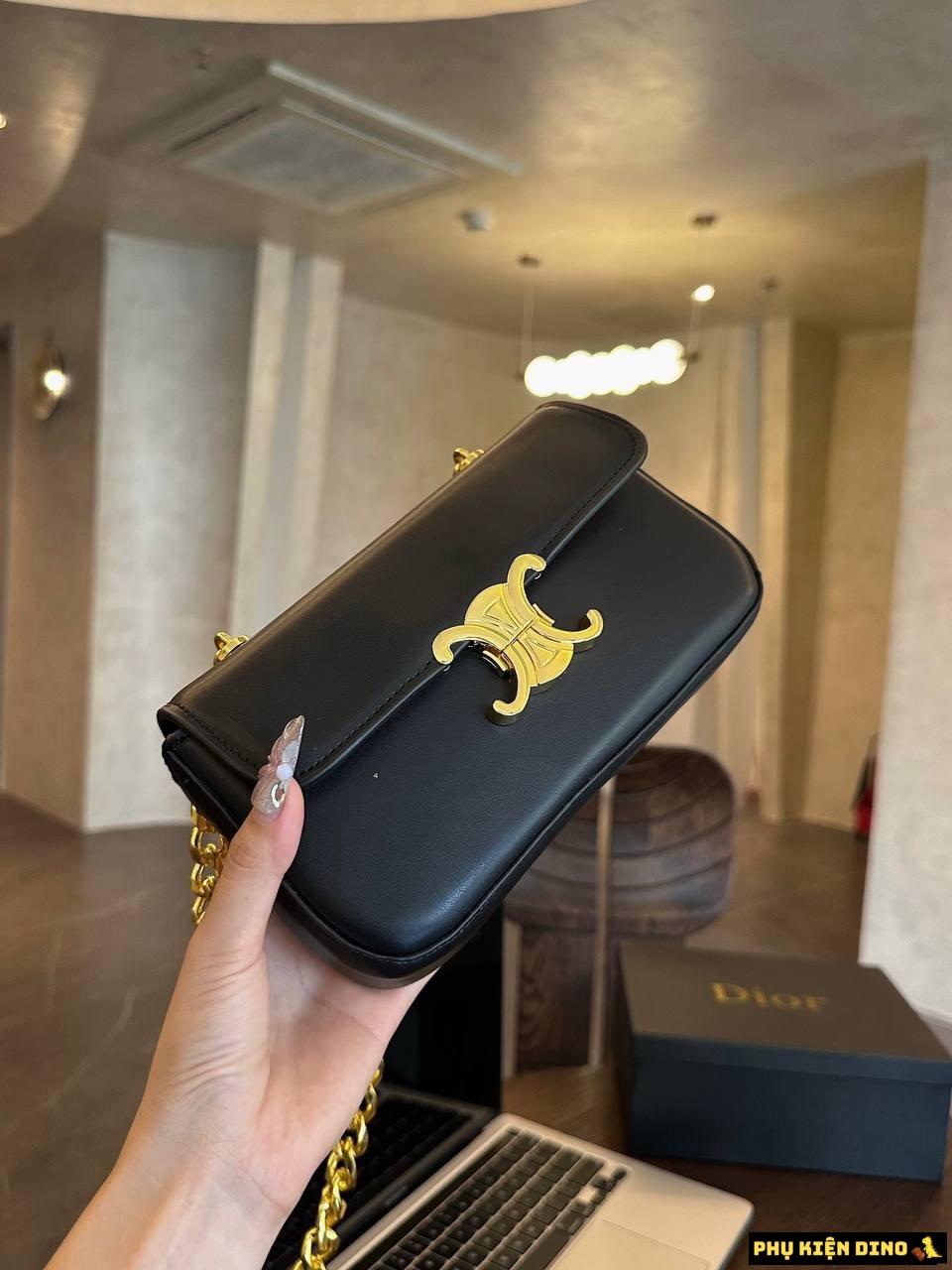 Túi Đeo Chéo Nữ Celine Dáng Dài 2 Màu Trắng Đen Khóa Vàng 8 Túi Đeo Chéo Nữ Celine Dáng Dài Màu Đen Xích Vàng Size 22