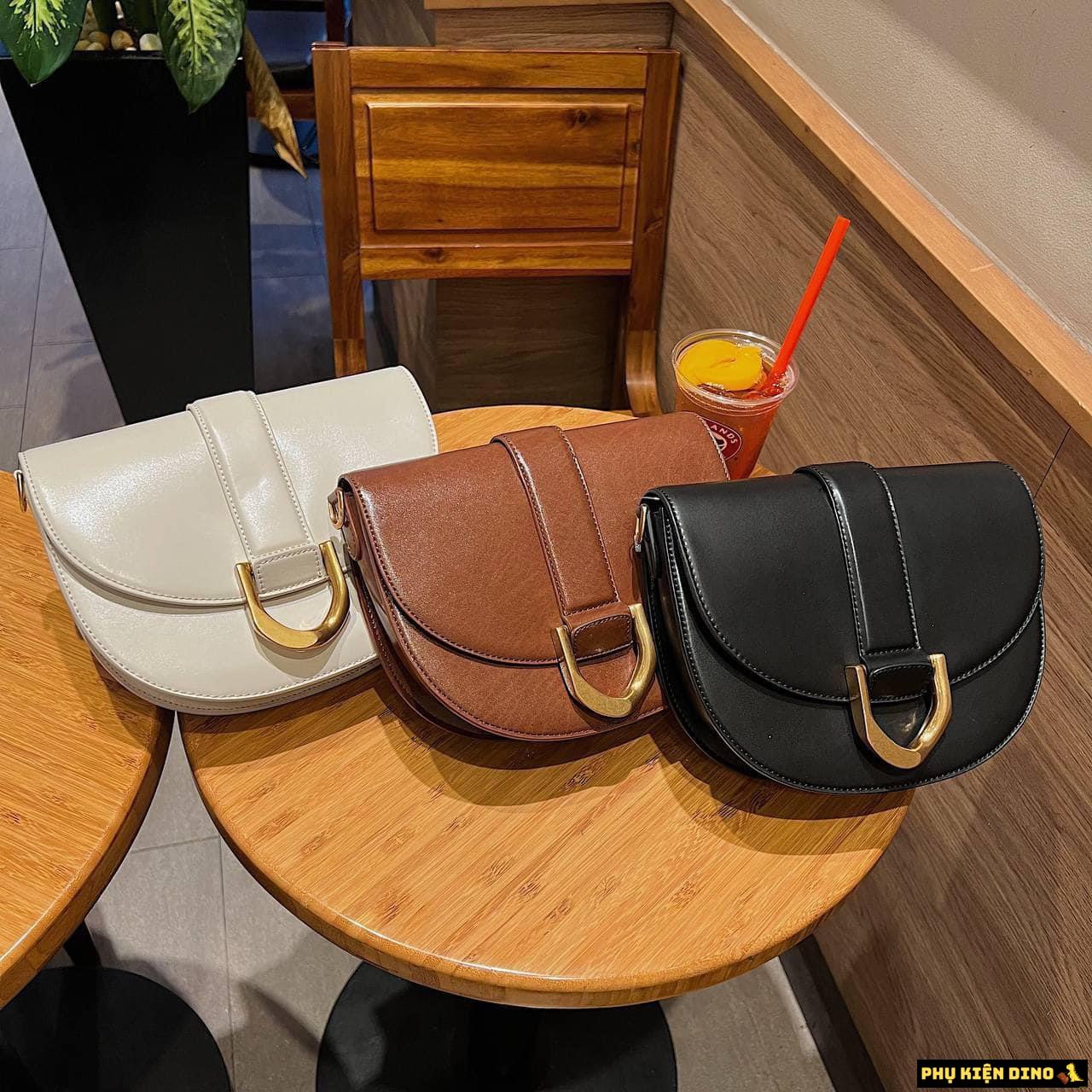 Túi Charles & Keith CNK Gabine Saddle Bag 3 Màu Trắng Đen Nâu 5 Túi Đeo Vai Nắp Gập CNK Saddle 3 Màu Đen Kem Nâu