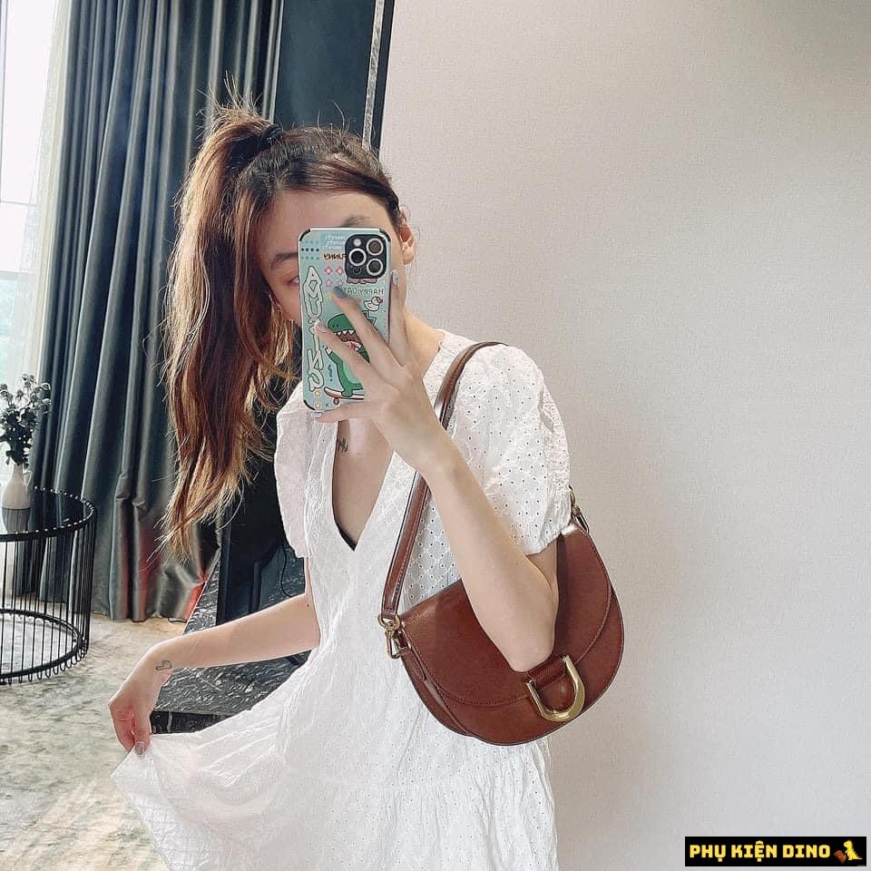 Túi Charles & Keith CNK Gabine Saddle Bag 3 Màu Trắng Đen Nâu 4 Túi Đeo Vai Nắp Gập CNK Saddle Màu Nâu Bò