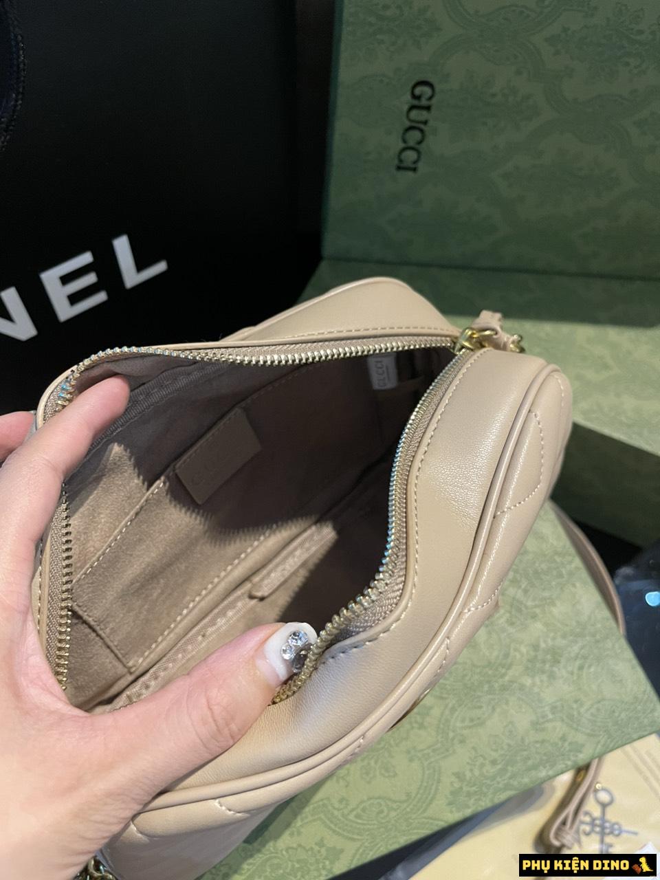 Túi Nữ Gucci GG Marmont Matelasse Shoulder 2 Màu Kem Đen 9 Túi Đeo Vai Nữ Gucci GG Marmont Màu Nâu Nhạt