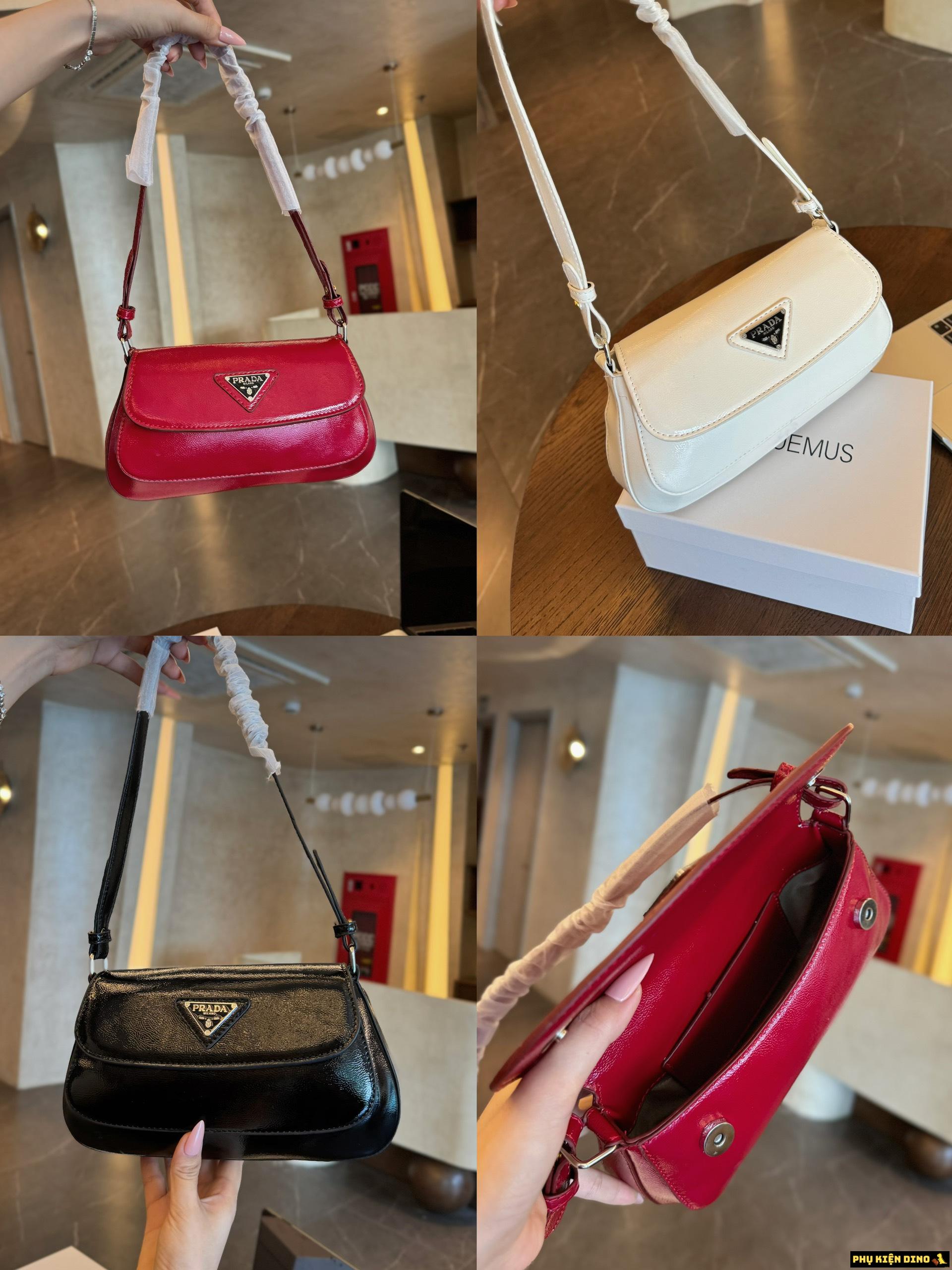 Túi Đeo Vai Prada Cleo Brushed Da Bóng 3 Màu Đen Trắng Đỏ 1 Túi Đeo Vai Prada Cleo Brushed Da Bóng 3 Màu Đen Trắng Đỏ Like Auth