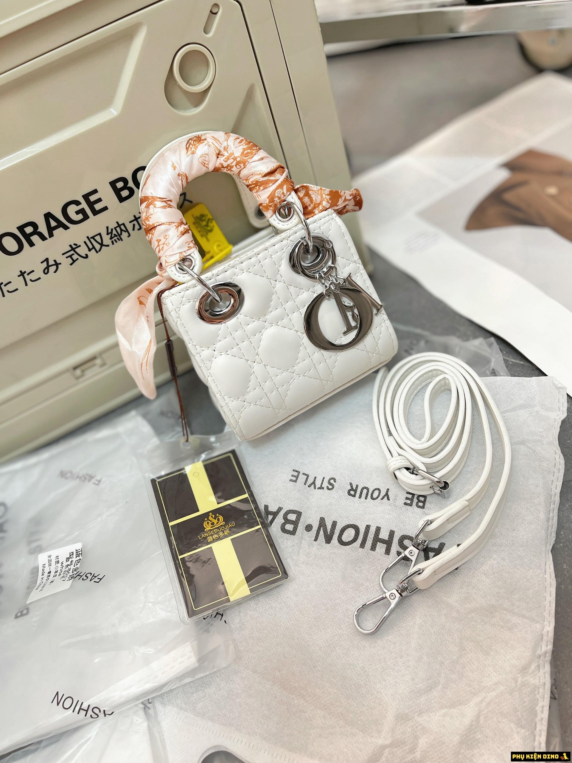Túi Dior Mini Lady Kèm Khăn 4 Màu Trắng Đen Bạc Hồng Đất 8 Túi Dior Lady Màu Trắng Fullbox
