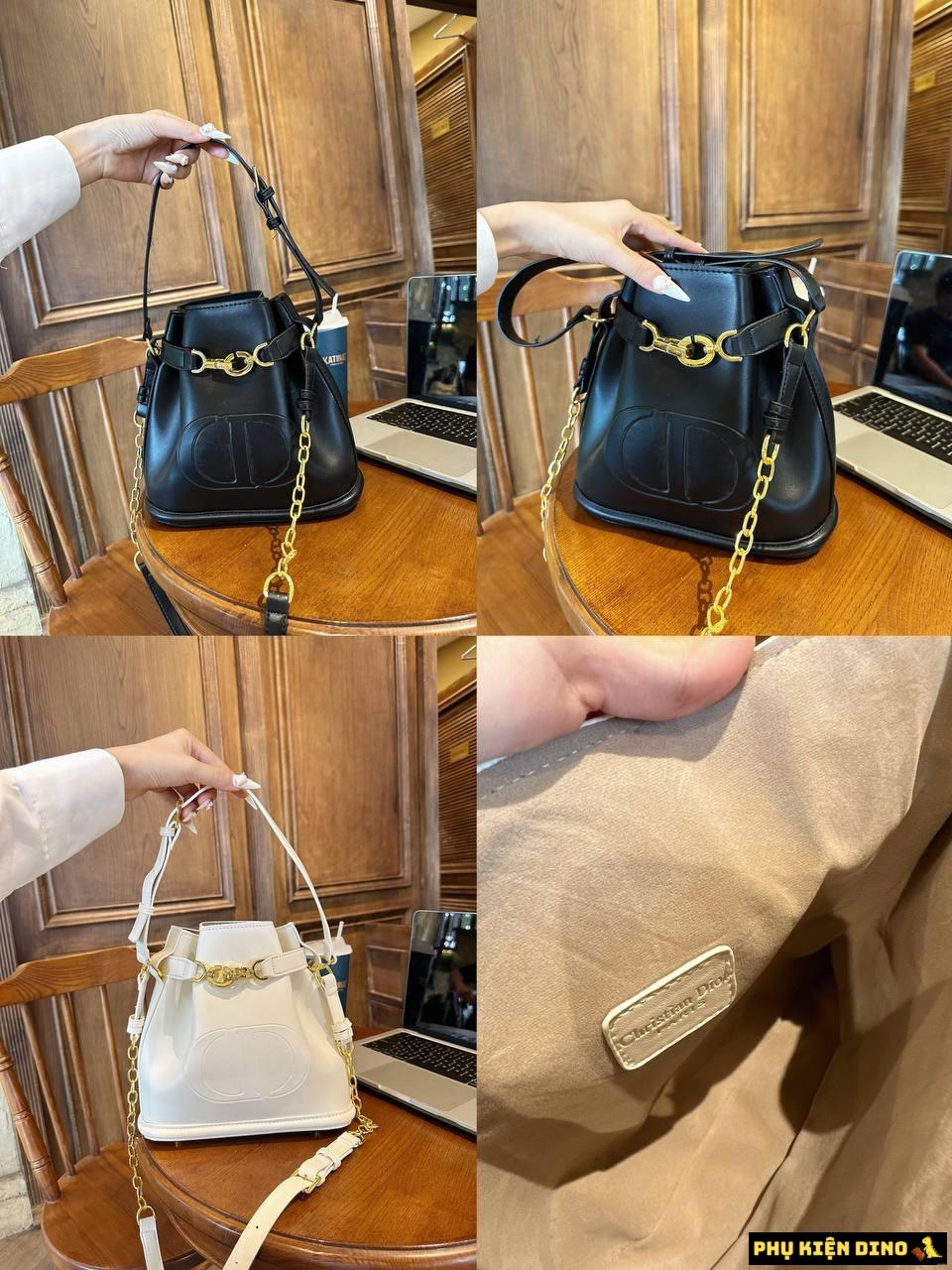 Túi Giỏ Xách Christian Dior Calfskin Medium Cest Size 25 Màu Đen Trắng 2 Túi Giỏ Xách Christian Dior Calfskin Medium Cest Size 25