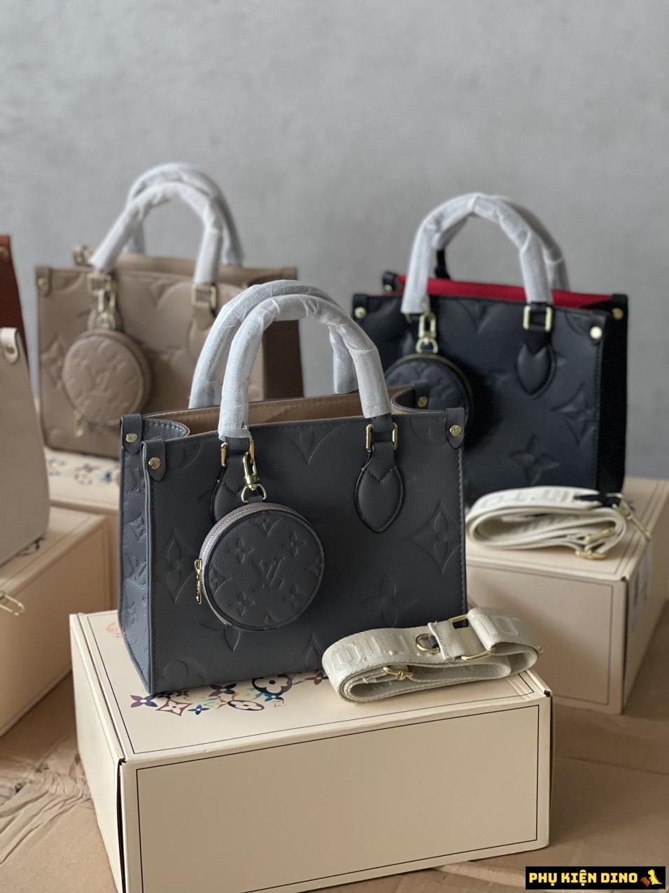 Túi LV Louis Vuitton Onthego Tote Bag 5 Màu Đen Nâu Kem Trắng Xám 4 Túi LV Louis Vuitton Onthego Màu Xám