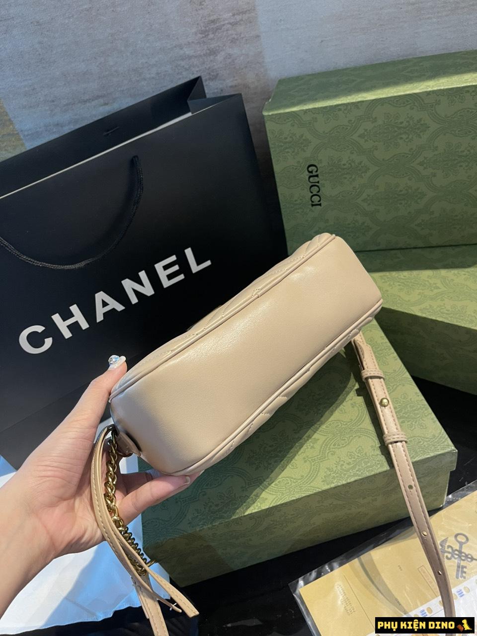 Túi Nữ Gucci GG Marmont Matelasse Shoulder 2 Màu Kem Đen 8 Túi Nữ Gucci GG Marmont Beige