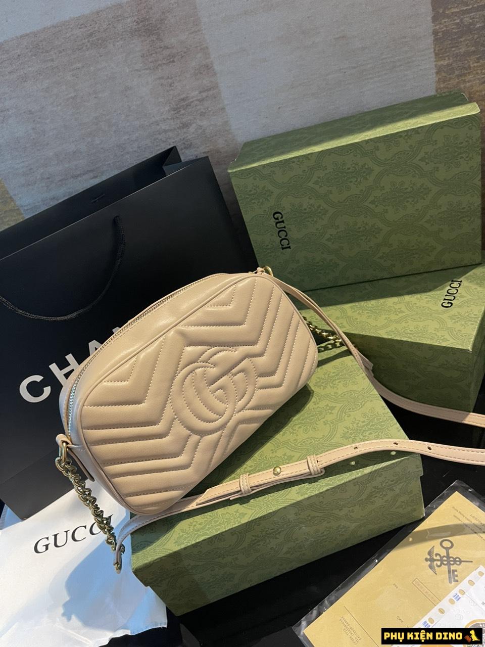 Túi Nữ Gucci GG Marmont Matelasse Shoulder 2 Màu Kem Đen 7 Túi Nữ Gucci GG Marmont Cream