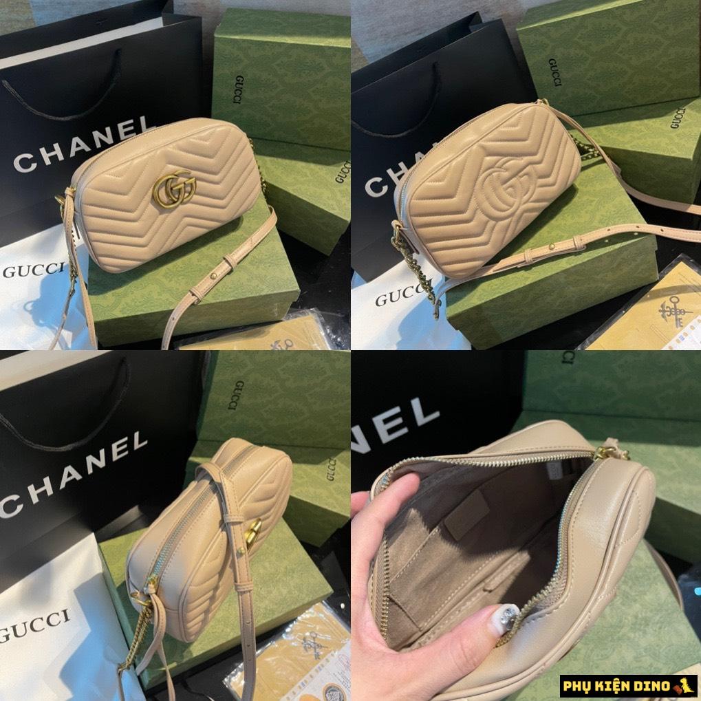 Túi Nữ Gucci GG Marmont Matelasse Shoulder 2 Màu Kem Đen 1 Túi Nữ Gucci GG Marmont Matelasse Shoulder 2 Màu Kem