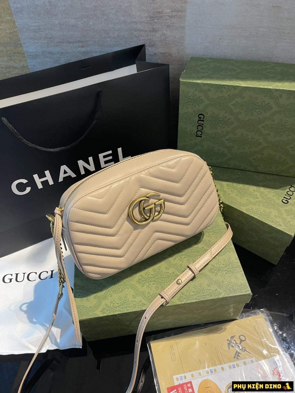 Túi Nữ Gucci GG Marmont Matelasse Shoulder 2 Màu Kem Đen 4 Túi Nữ Gucci GG Marmont Màu Kem