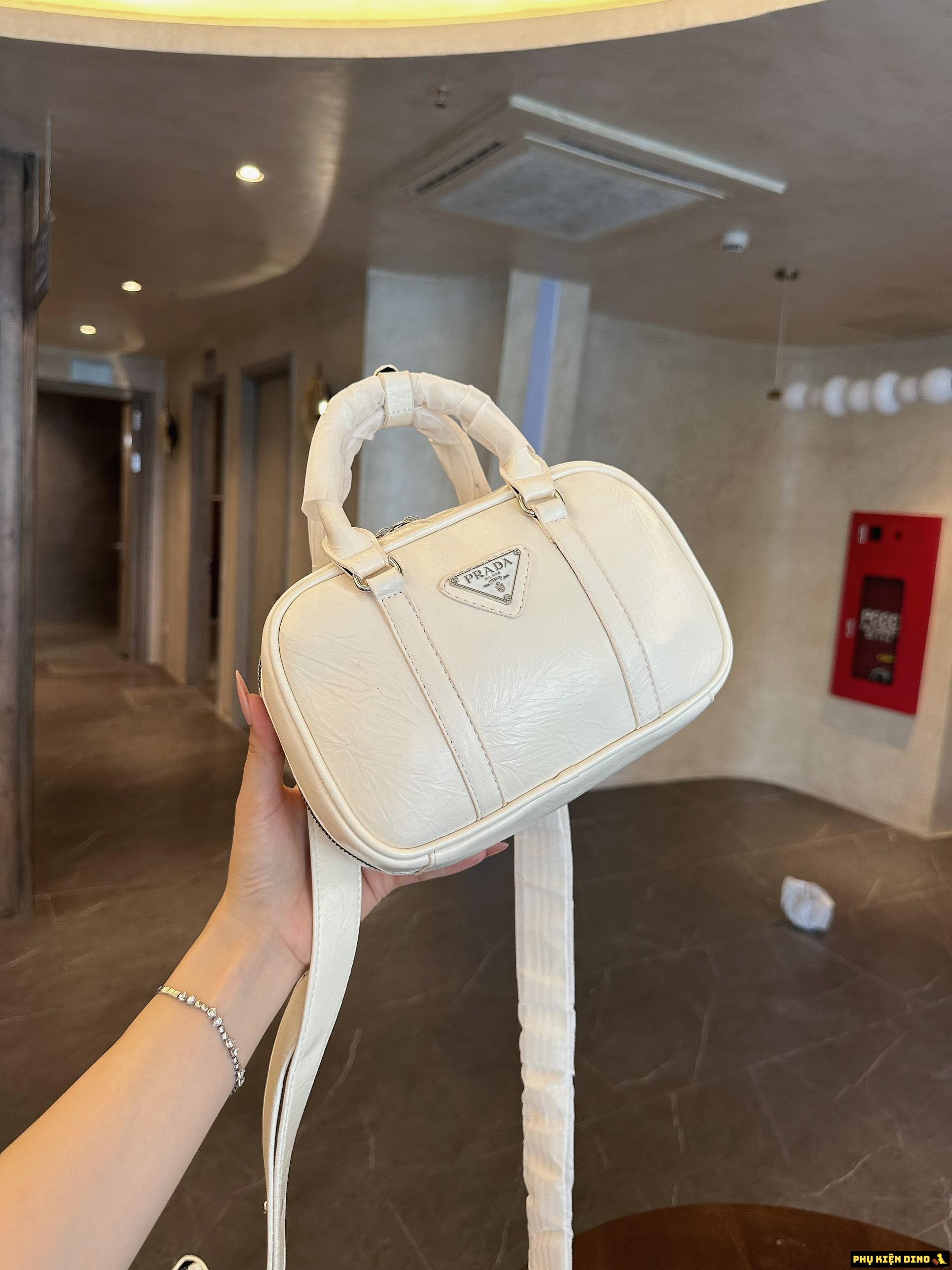 Túi Nữ Prada Small Antique Bag Black Cream White 1BB098 7 Túi Nữ Prada Small Antique Bag Cream White