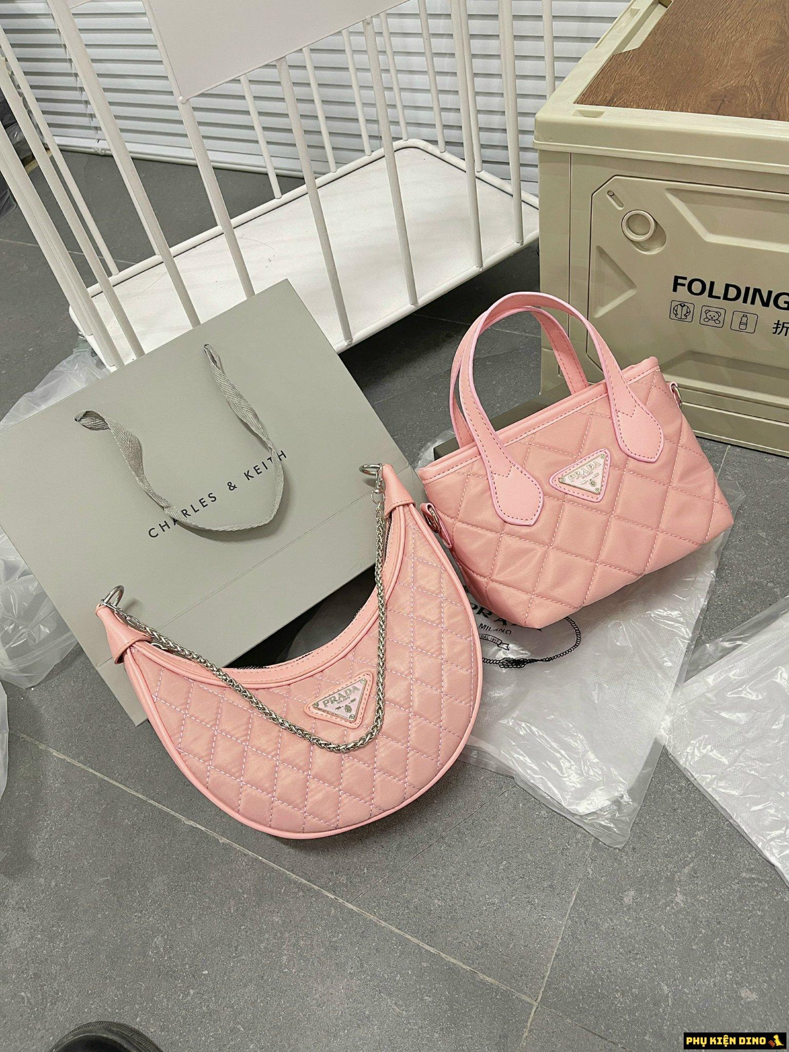 Túi Xách Nữ Prada Dáng Thuyền 2 Màu Đen Hồng 8 tui prada dang thuyen mau hong