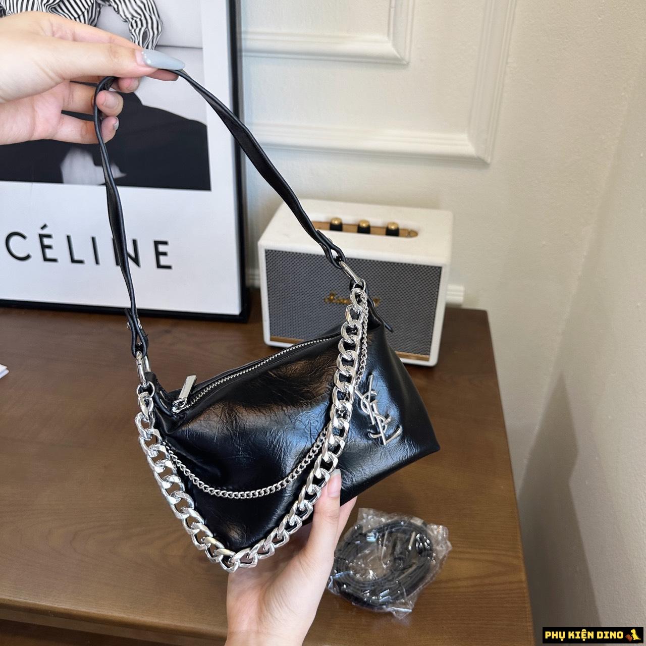 Túi Xách Nữ YSL Phối Dây Xích 3 Màu Trắng Bạc Đen 5 Túi Saint Laurent YSL Black Bag