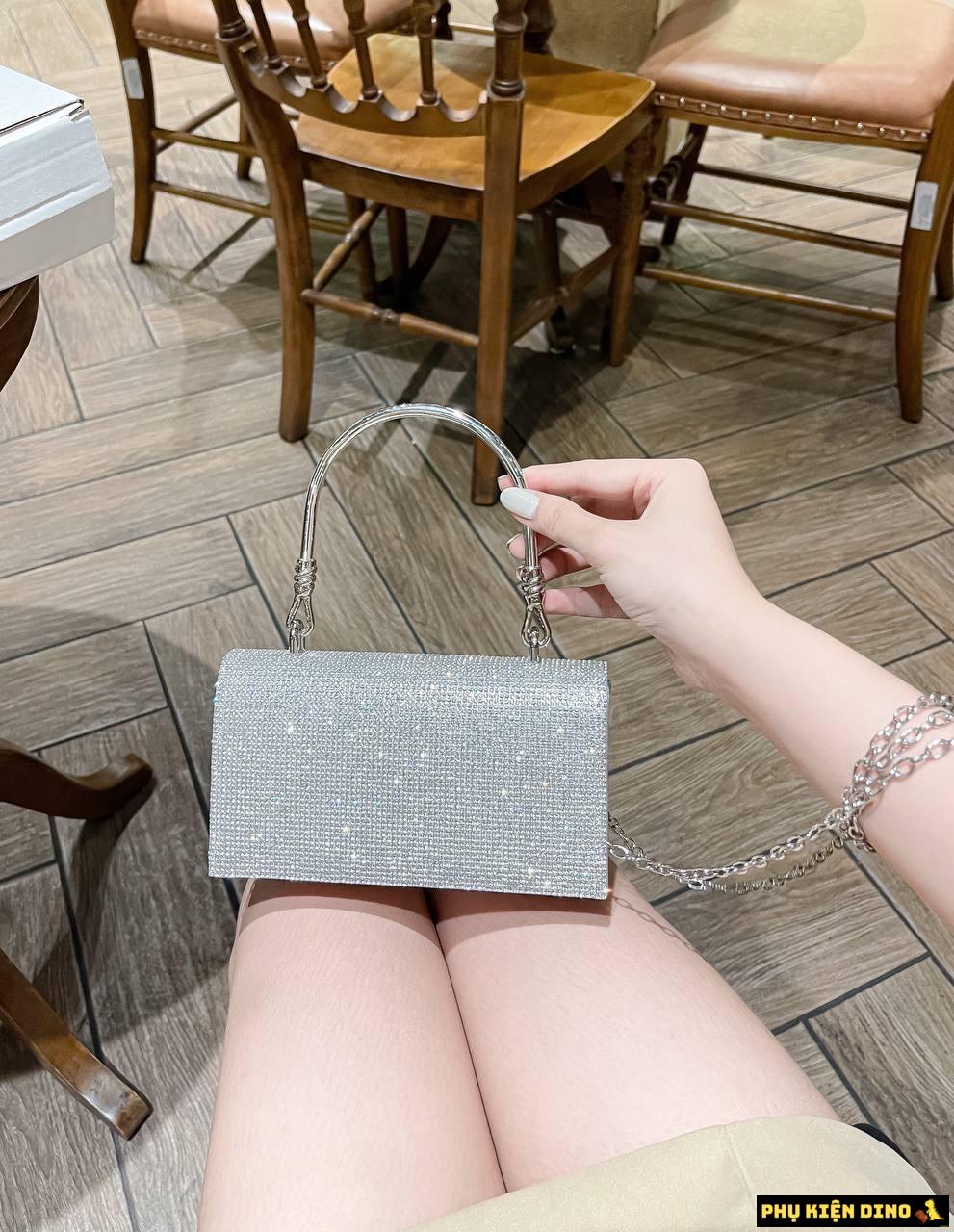 Túi Đính Đá Bling Bling Màu Xám Bạc Fullbox 8 Túi Silver Gray Bling Bling Bag