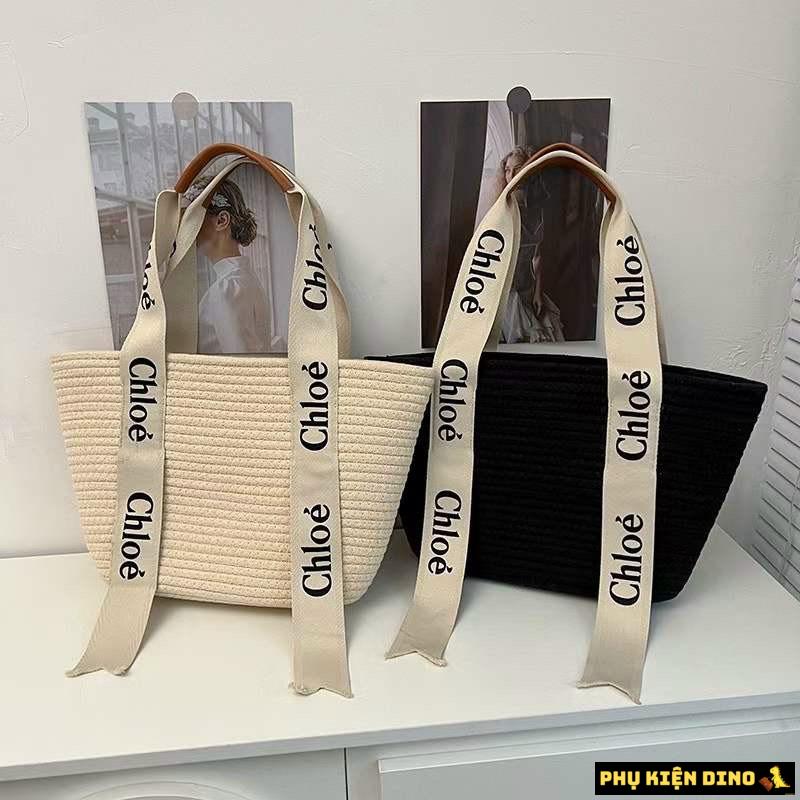 Túi Tote Cói Sợi Dệt Chlóe 3 Màu Đen Trắng Nâu 2 Túi Tote Cói Sợi Dệt Chlóe Màu Đen Trắng
